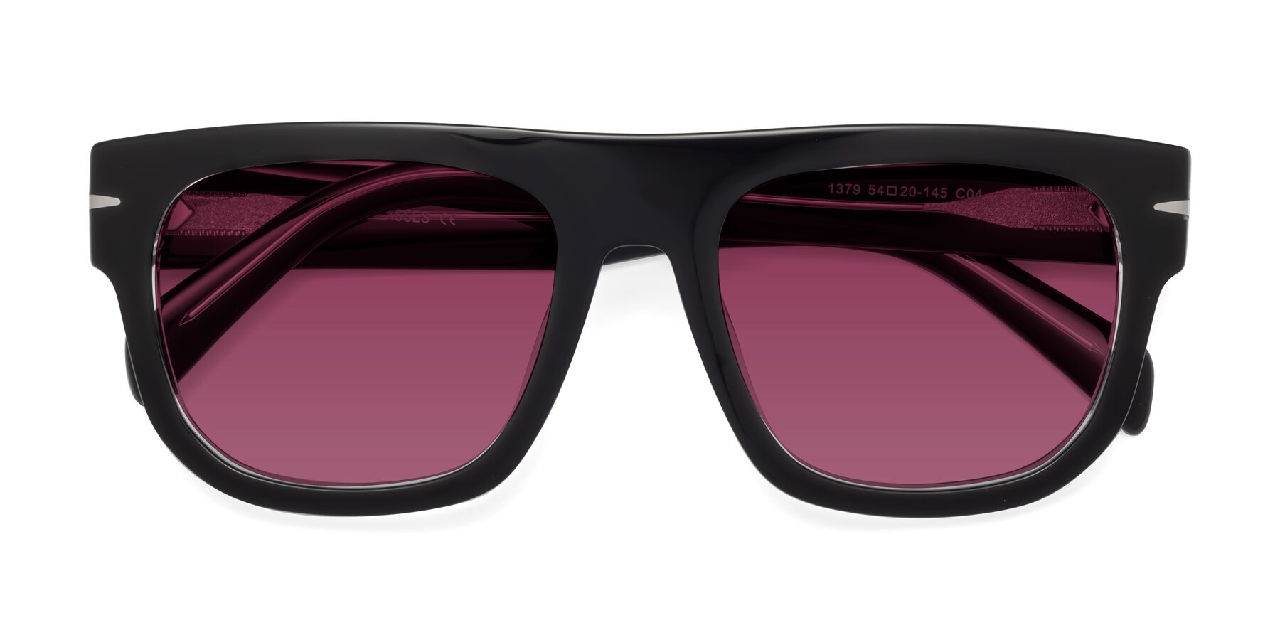 Folded Front of Campbell in Black-Clear with Wine Tinted Lenses