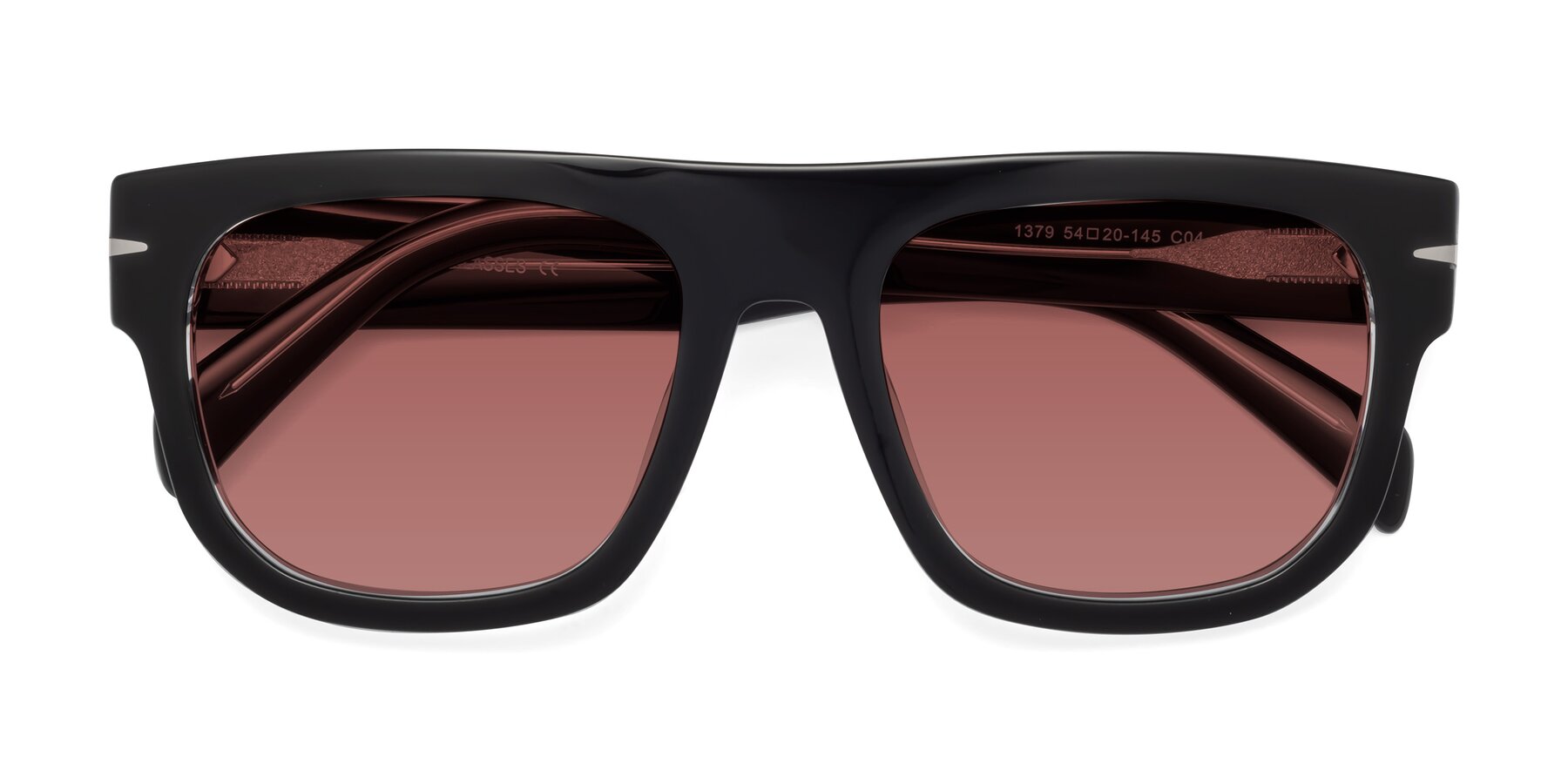 Folded Front of Campbell in Black-Clear with Garnet Tinted Lenses