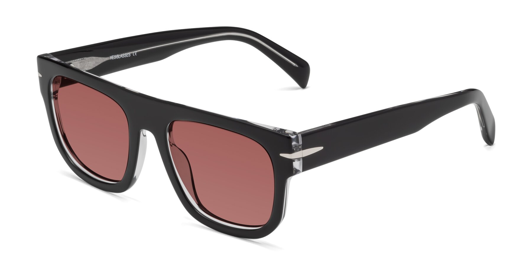 Angle of Campbell in Black-Clear with Garnet Tinted Lenses