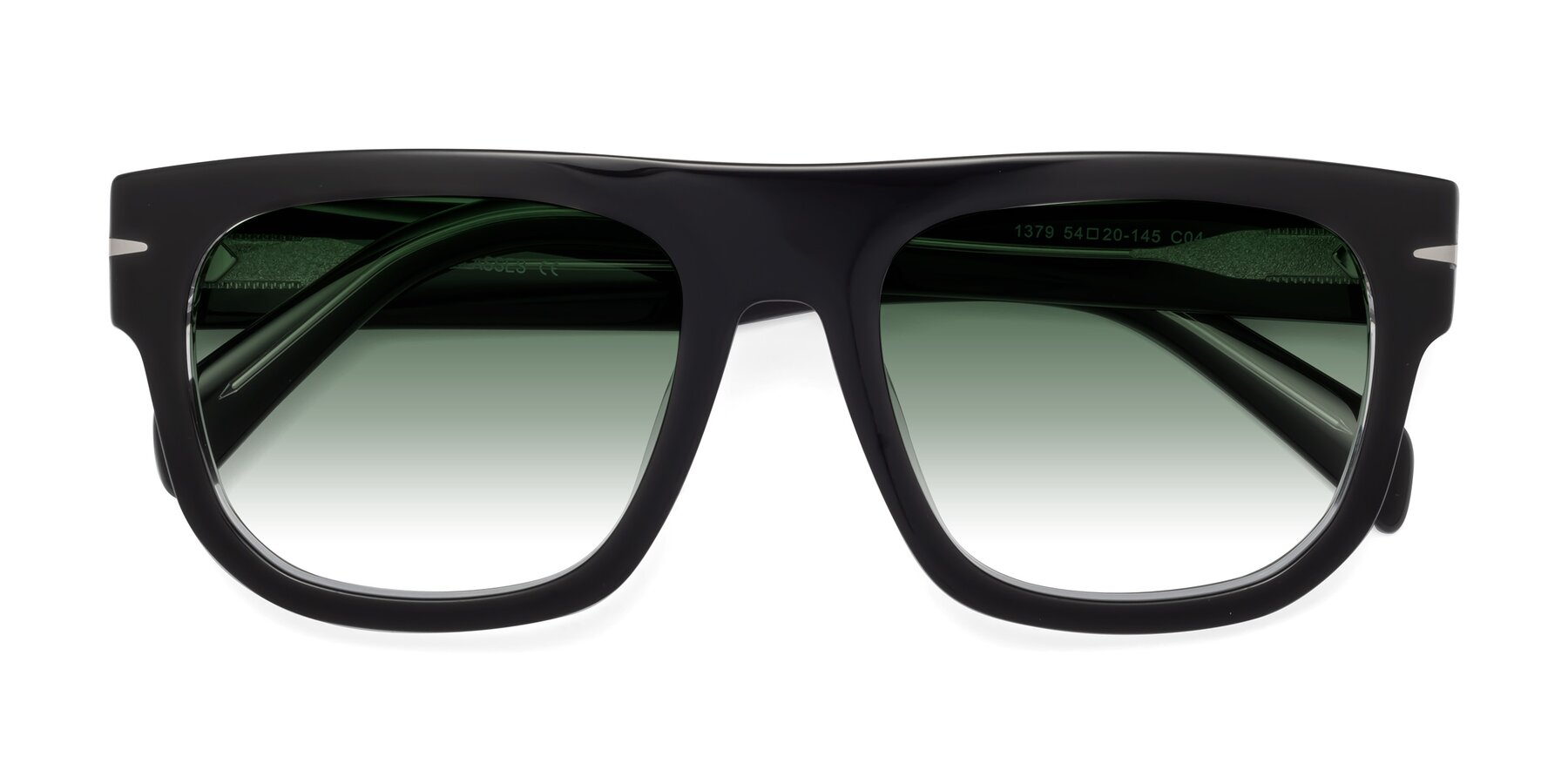 Folded Front of Campbell in Black-Clear with Green Gradient Lenses