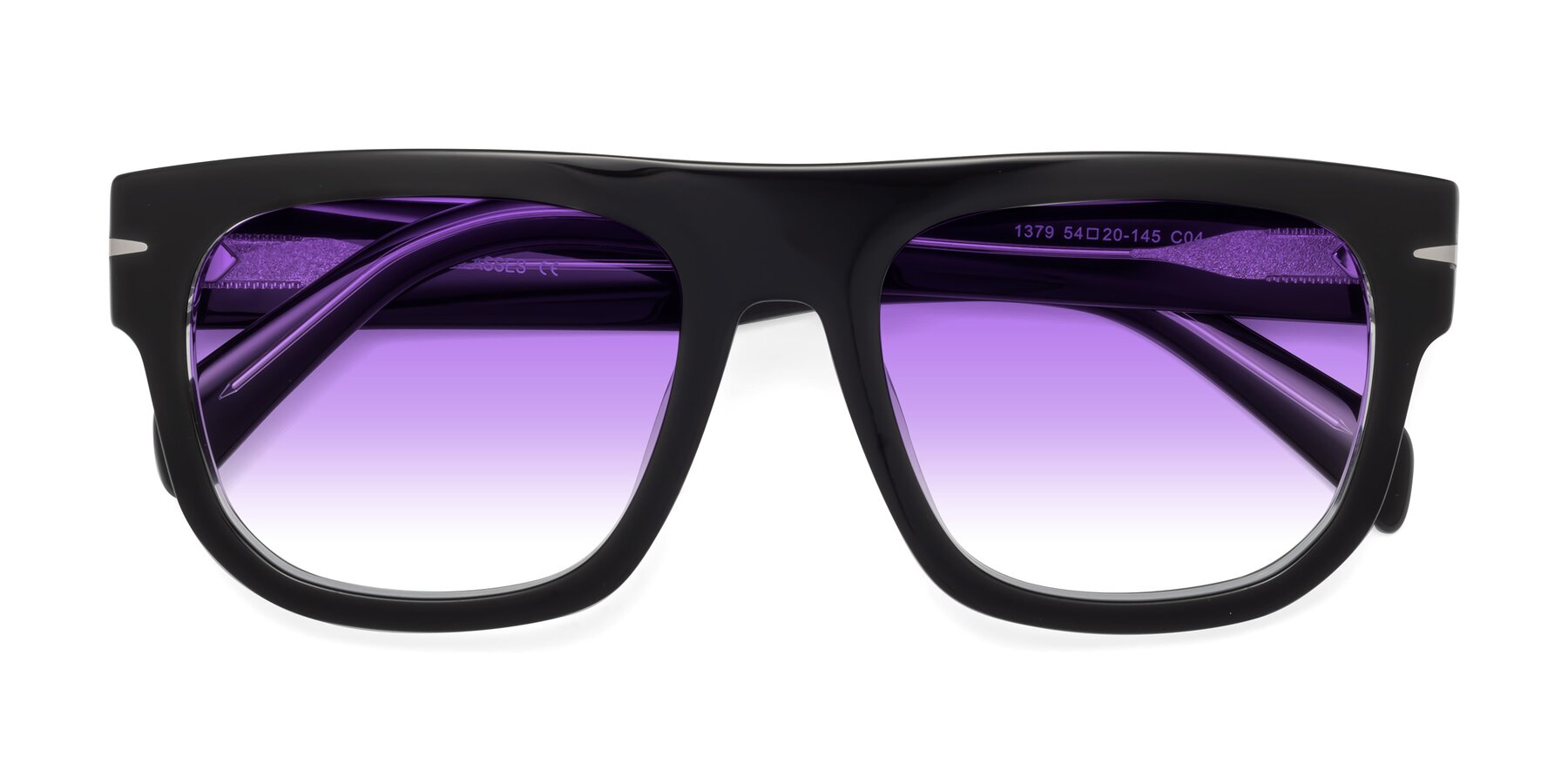 Folded Front of Campbell in Black-Clear with Purple Gradient Lenses
