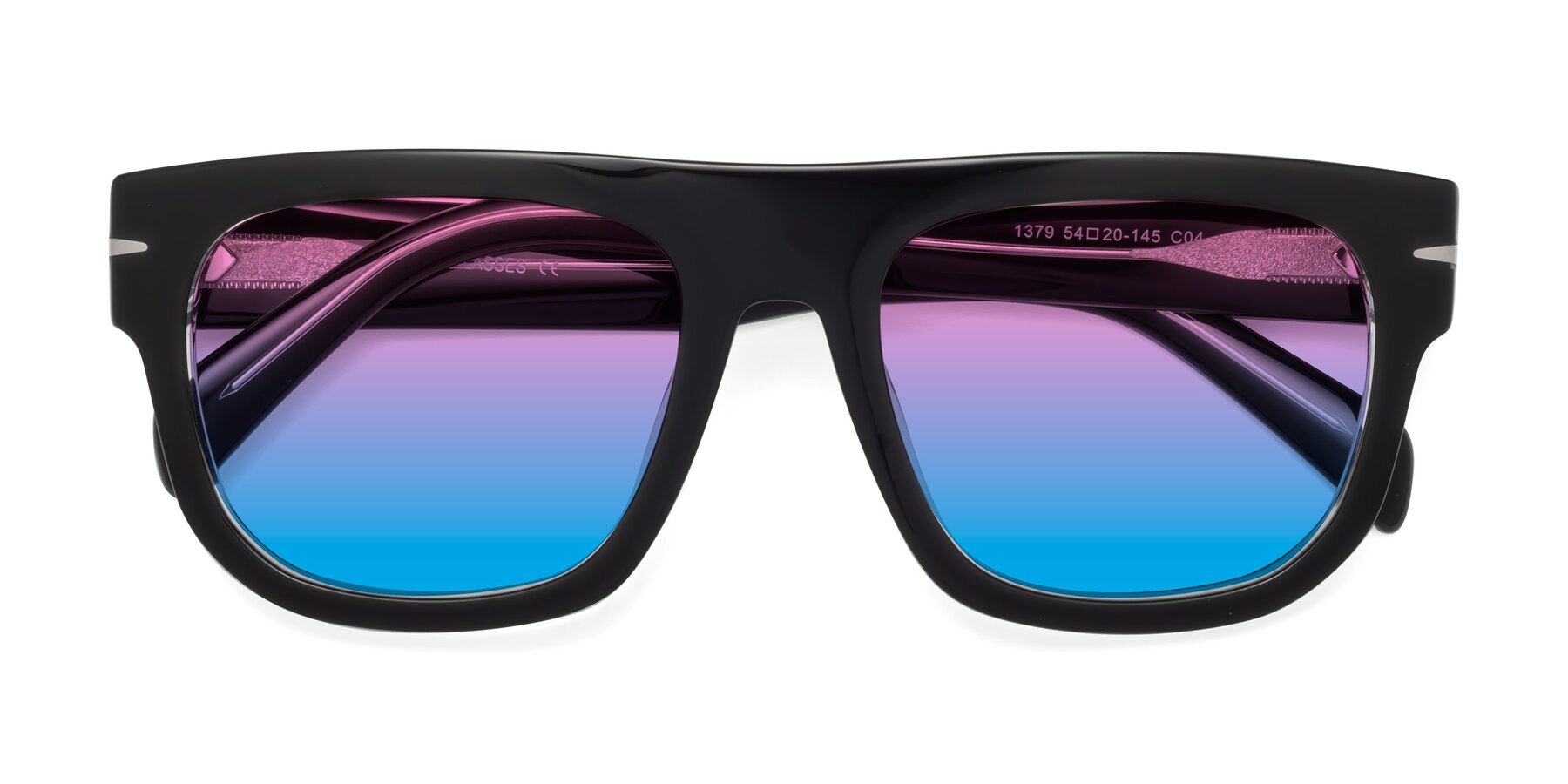 Folded Front of Campbell in Black-Clear with Pink / Blue Gradient Lenses