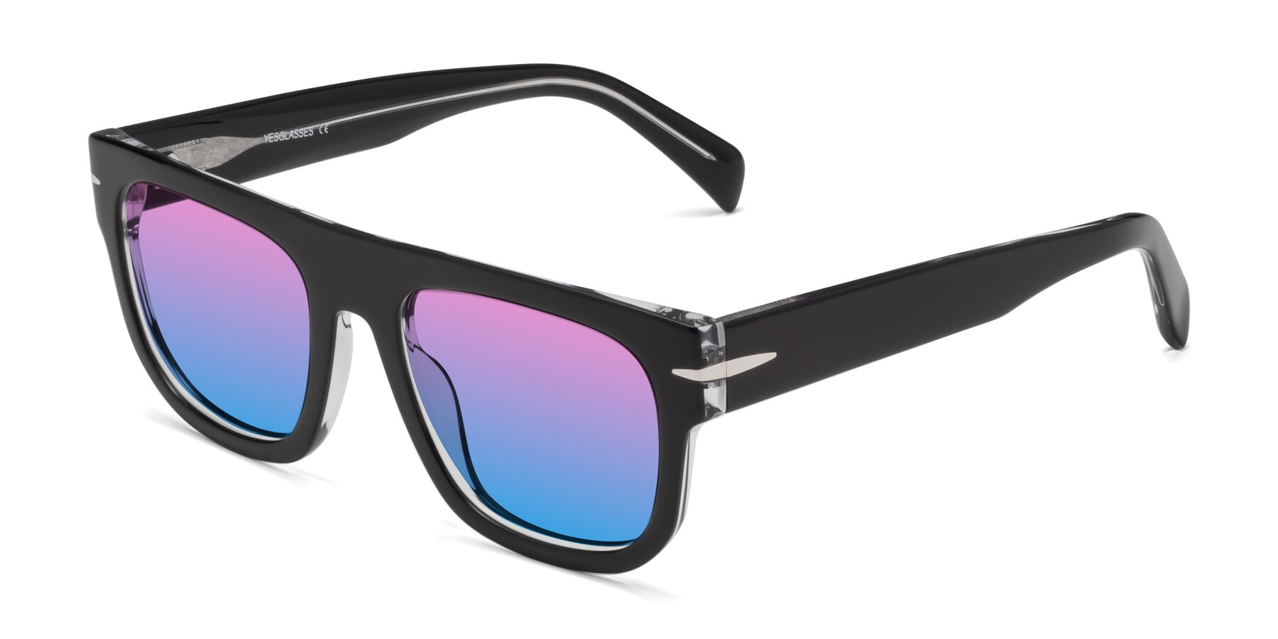 Angle of Campbell in Black-Clear with Pink / Blue Gradient Lenses