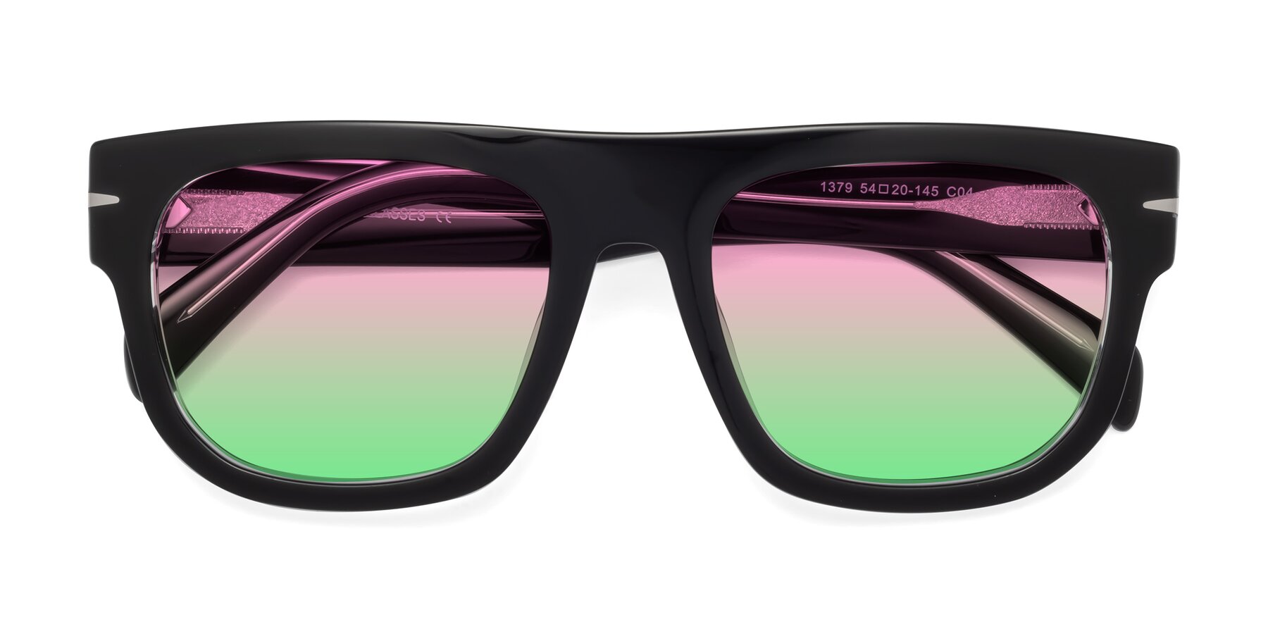 Folded Front of Campbell in Black-Clear with Pink / Green Gradient Lenses