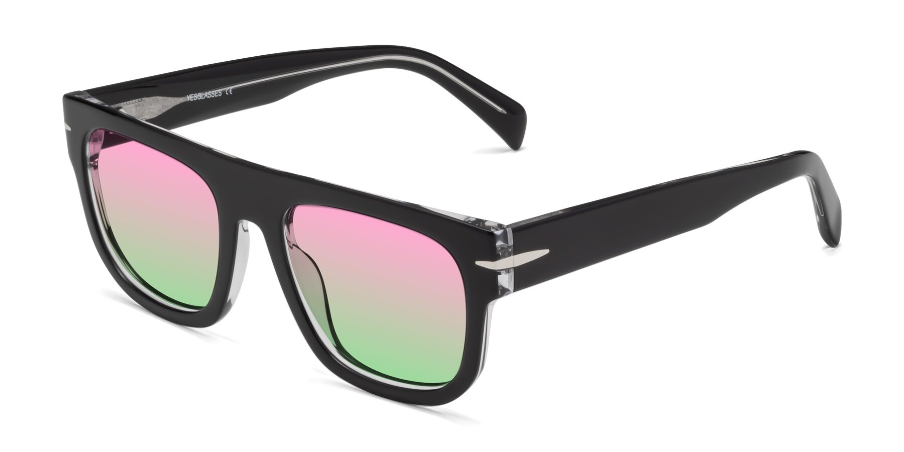 Angle of Campbell in Black-Clear with Pink / Green Gradient Lenses