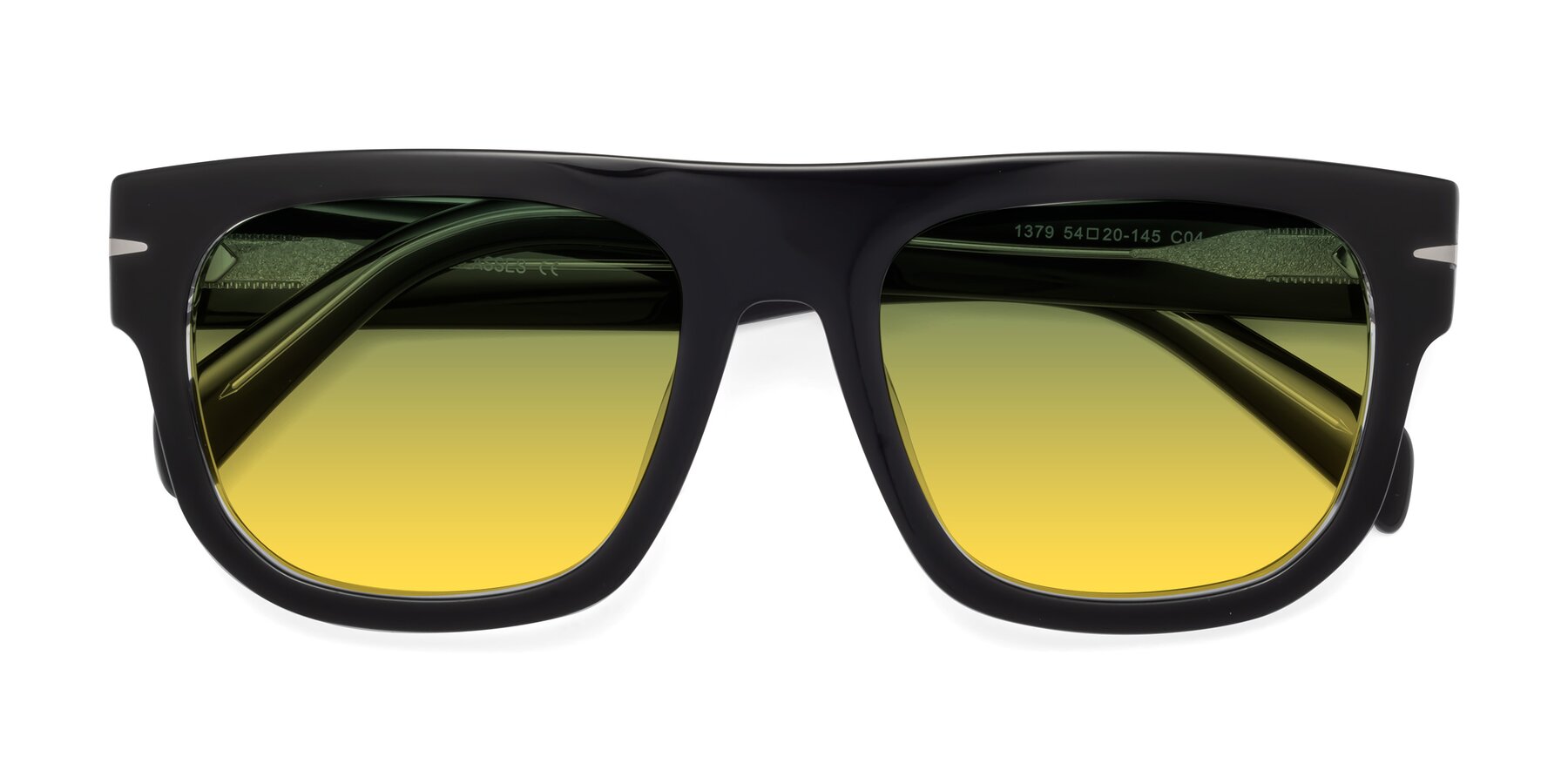 Folded Front of Campbell in Black-Clear with Green / Yellow Gradient Lenses