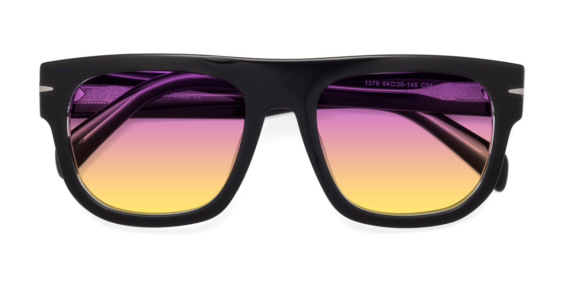Folded Front of Campbell in Black-Clear with Purple / Yellow Gradient Lenses