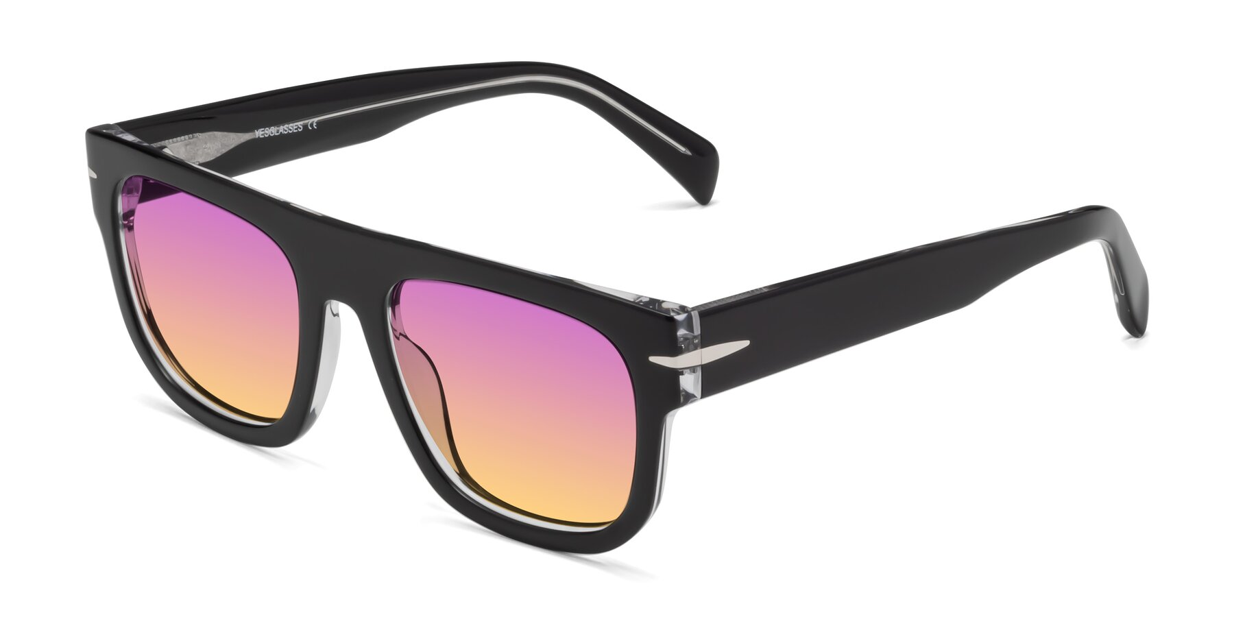 Angle of Campbell in Black-Clear with Purple / Yellow Gradient Lenses