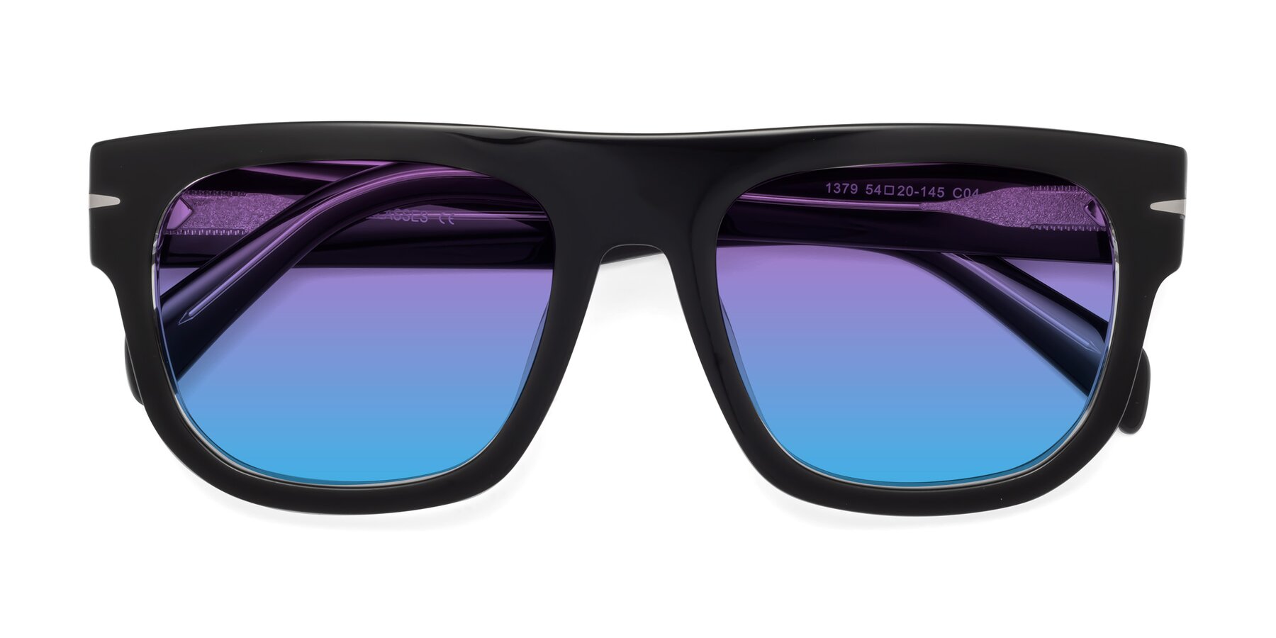 Folded Front of Campbell in Black-Clear with Purple / Blue Gradient Lenses