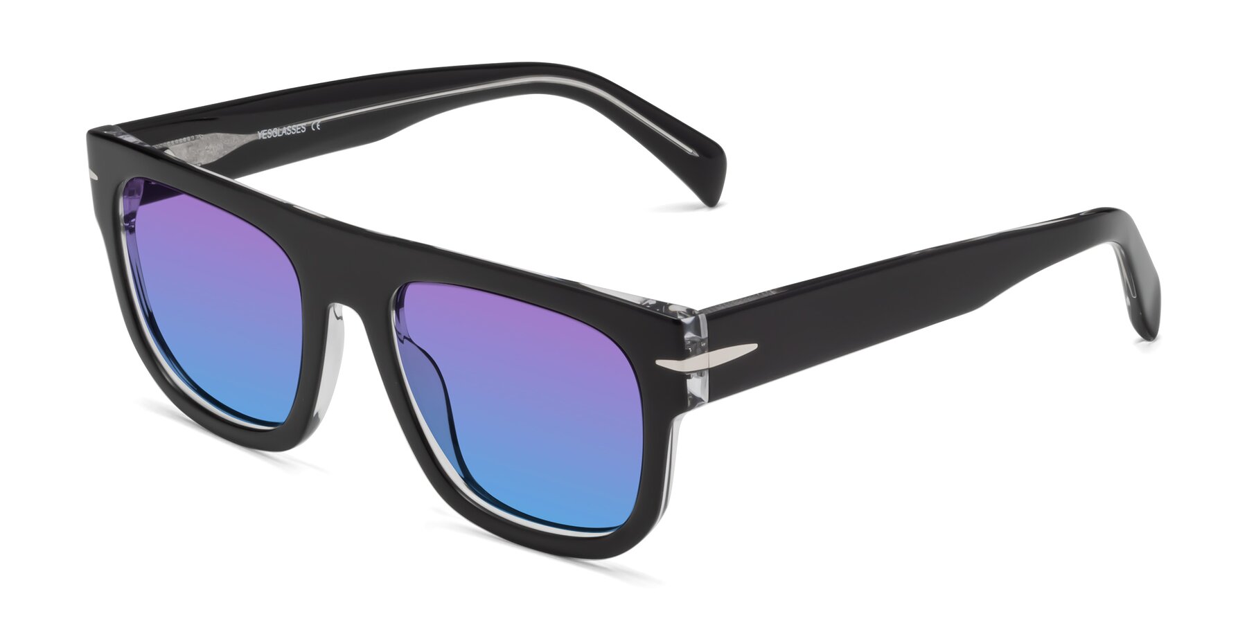 Angle of Campbell in Black-Clear with Purple / Blue Gradient Lenses