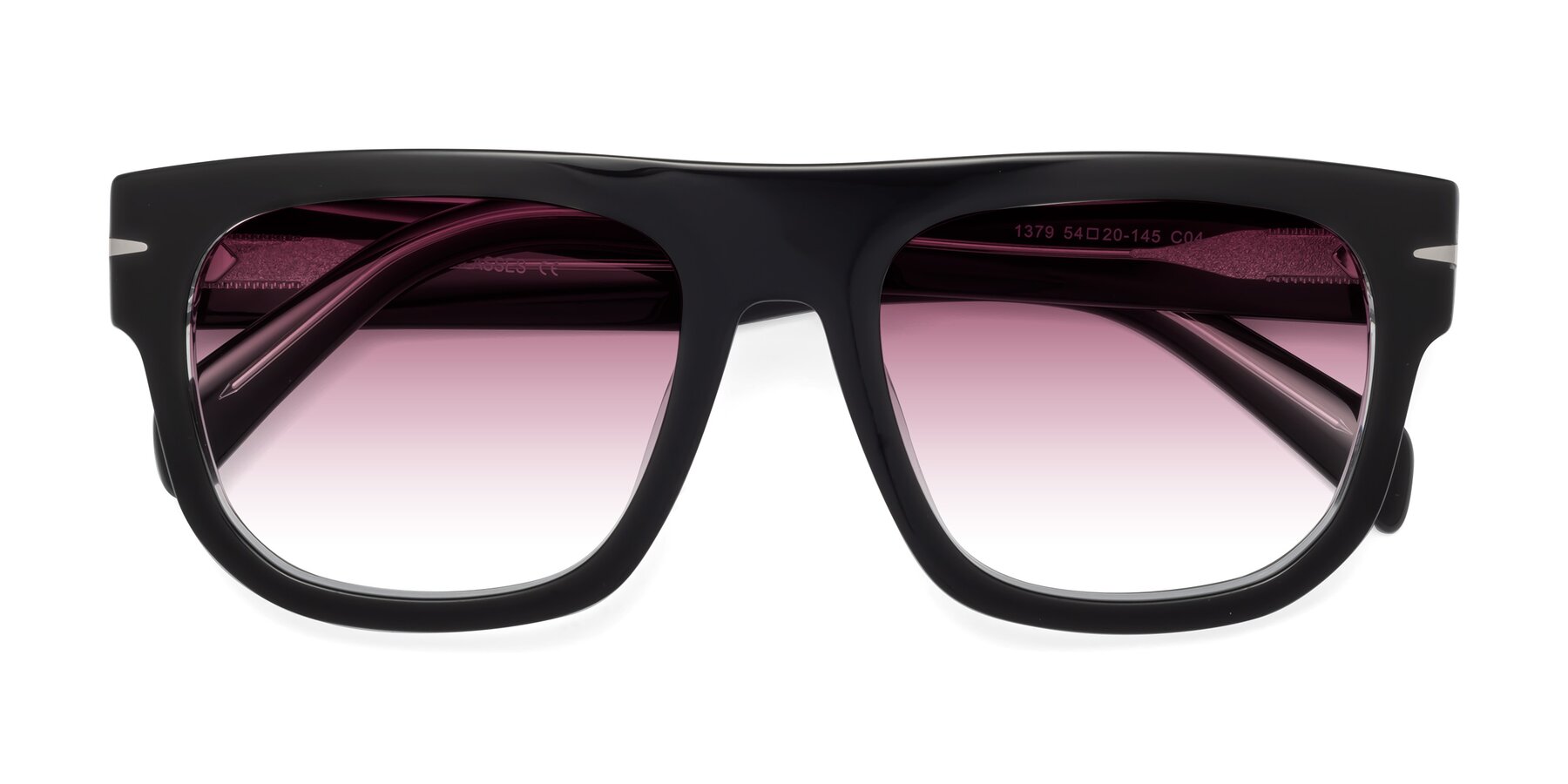 Folded Front of Campbell in Black-Clear with Wine Gradient Lenses