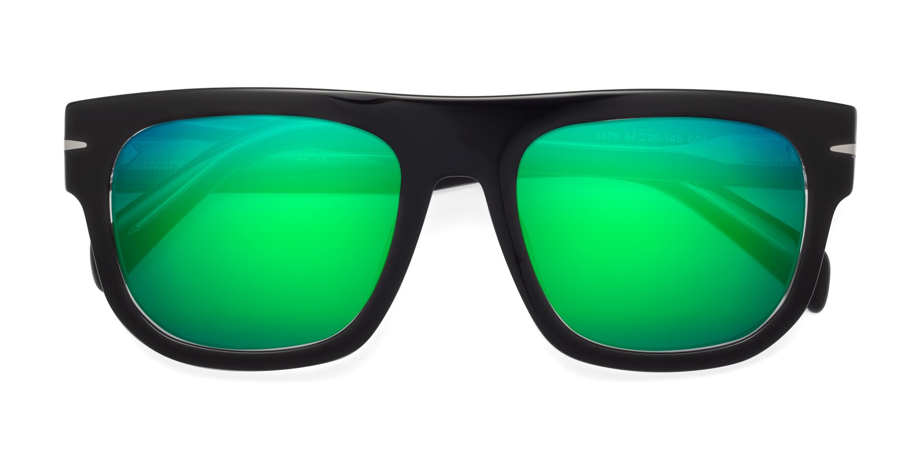 Folded Front of Campbell in Black-Clear with Green Mirrored Lenses