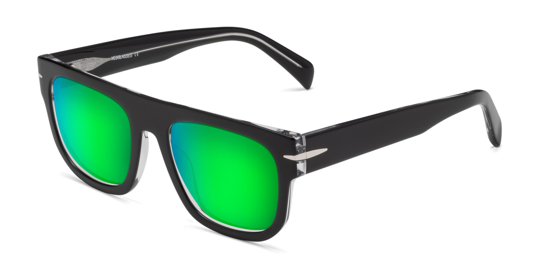 Angle of Campbell in Black-Clear with Green Mirrored Lenses
