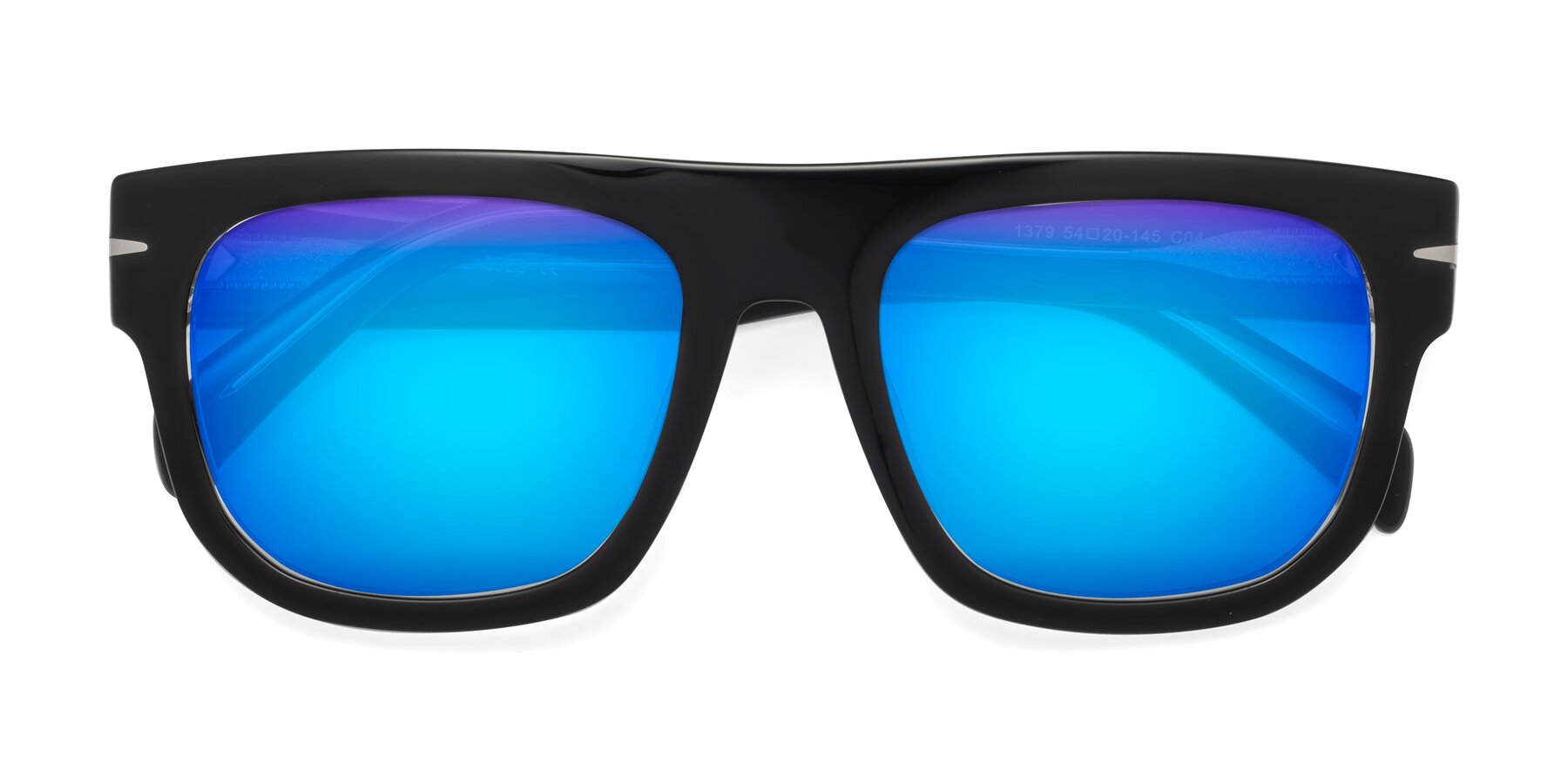Folded Front of Campbell in Black-Clear with Blue Mirrored Lenses