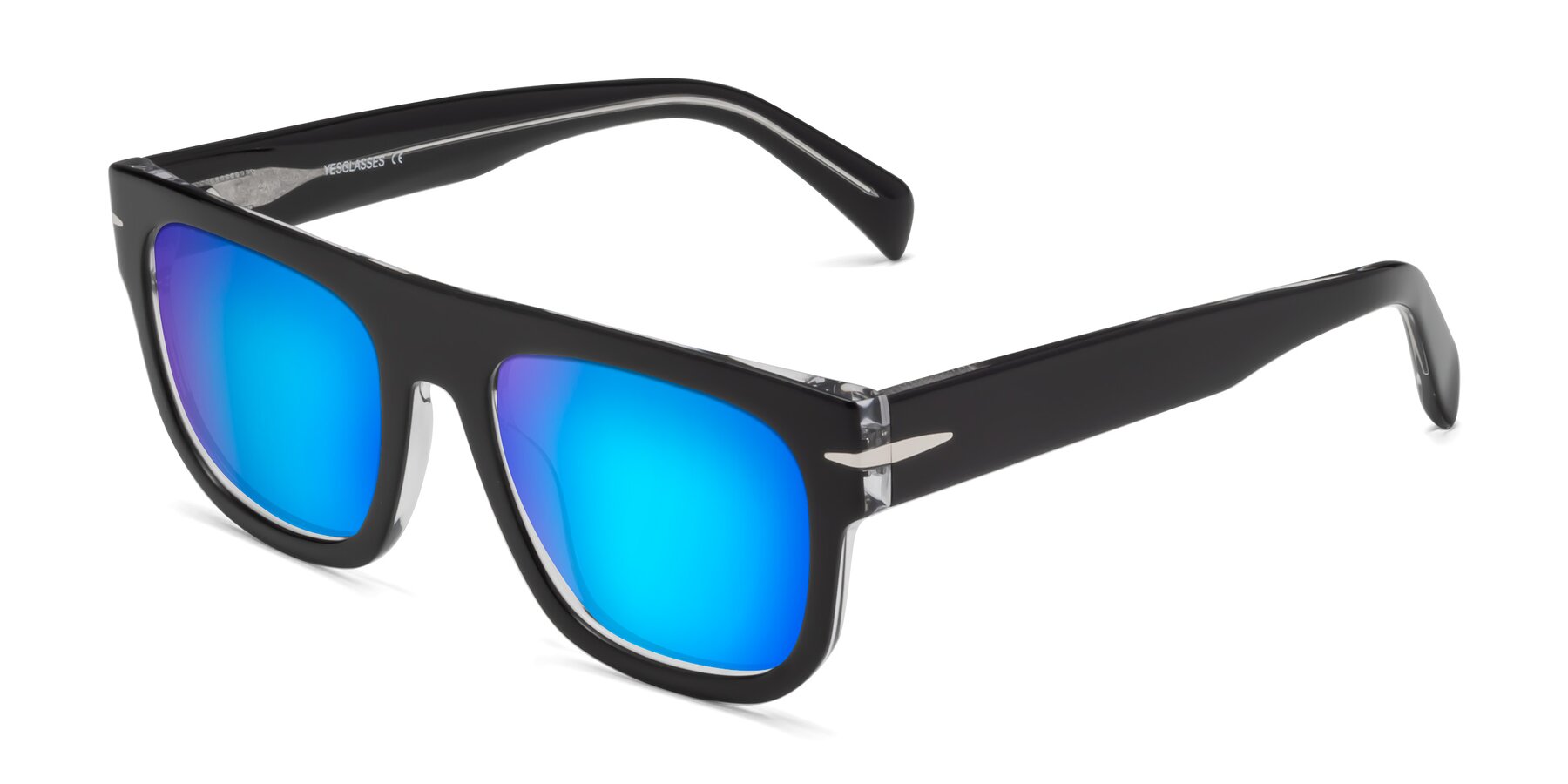 Angle of Campbell in Black-Clear with Blue Mirrored Lenses