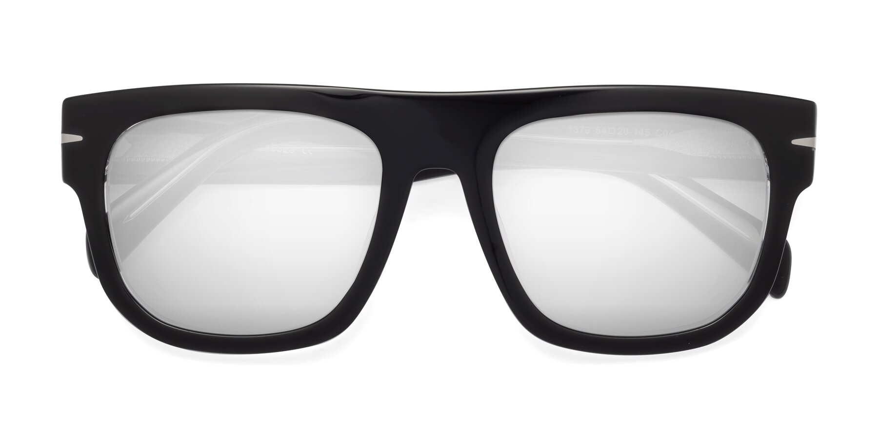 Folded Front of Campbell in Black-Clear with Silver Mirrored Lenses