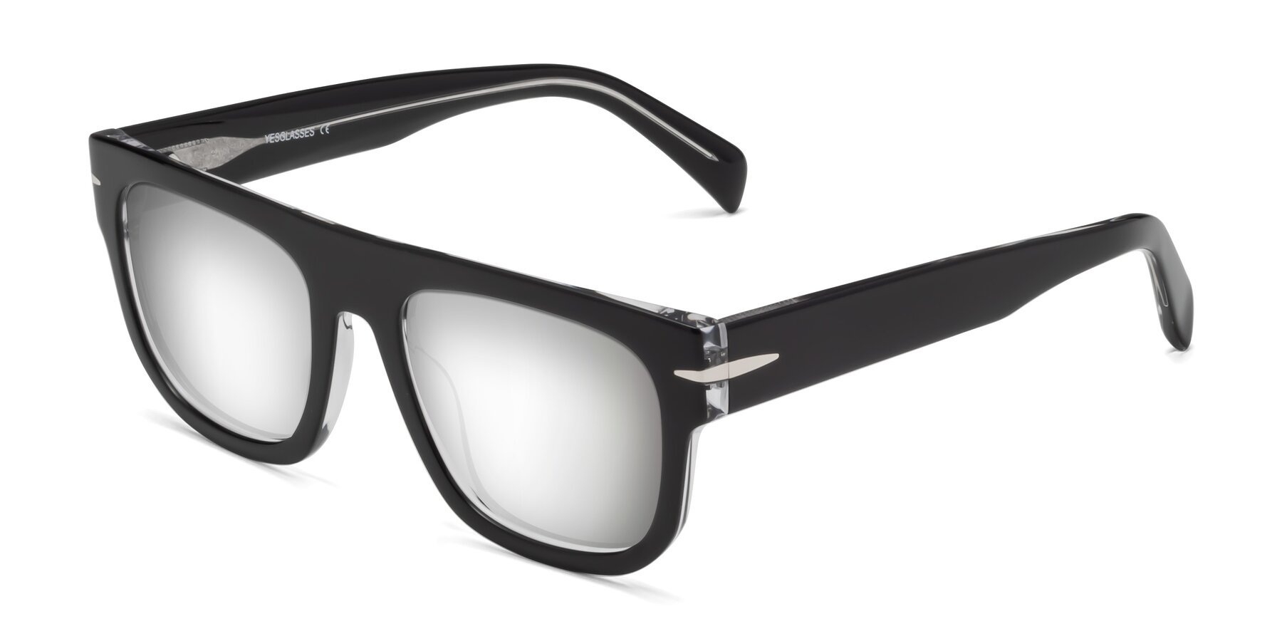 Angle of Campbell in Black-Clear with Silver Mirrored Lenses