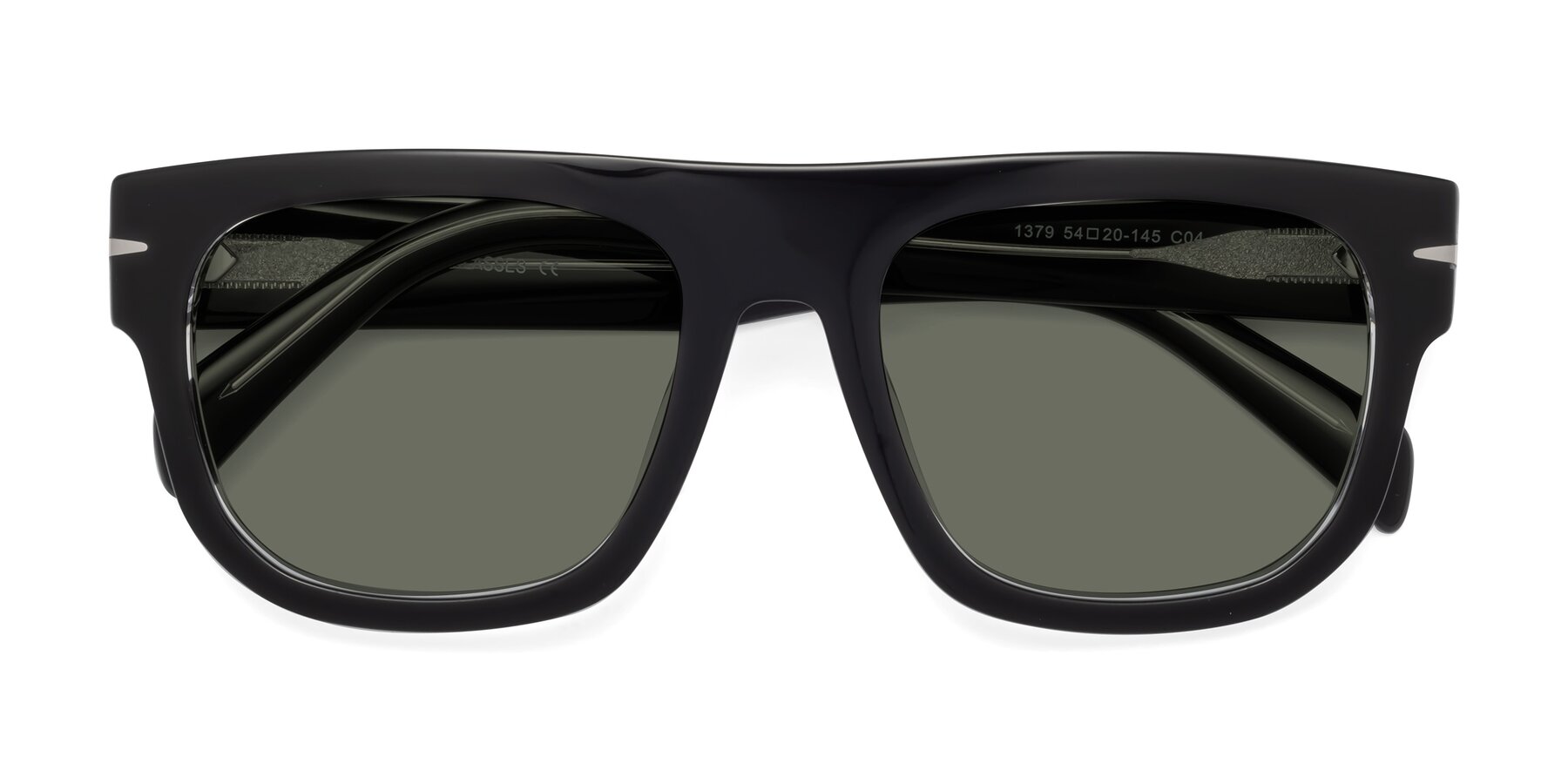 Folded Front of Campbell in Black-Clear with Gray Polarized Lenses