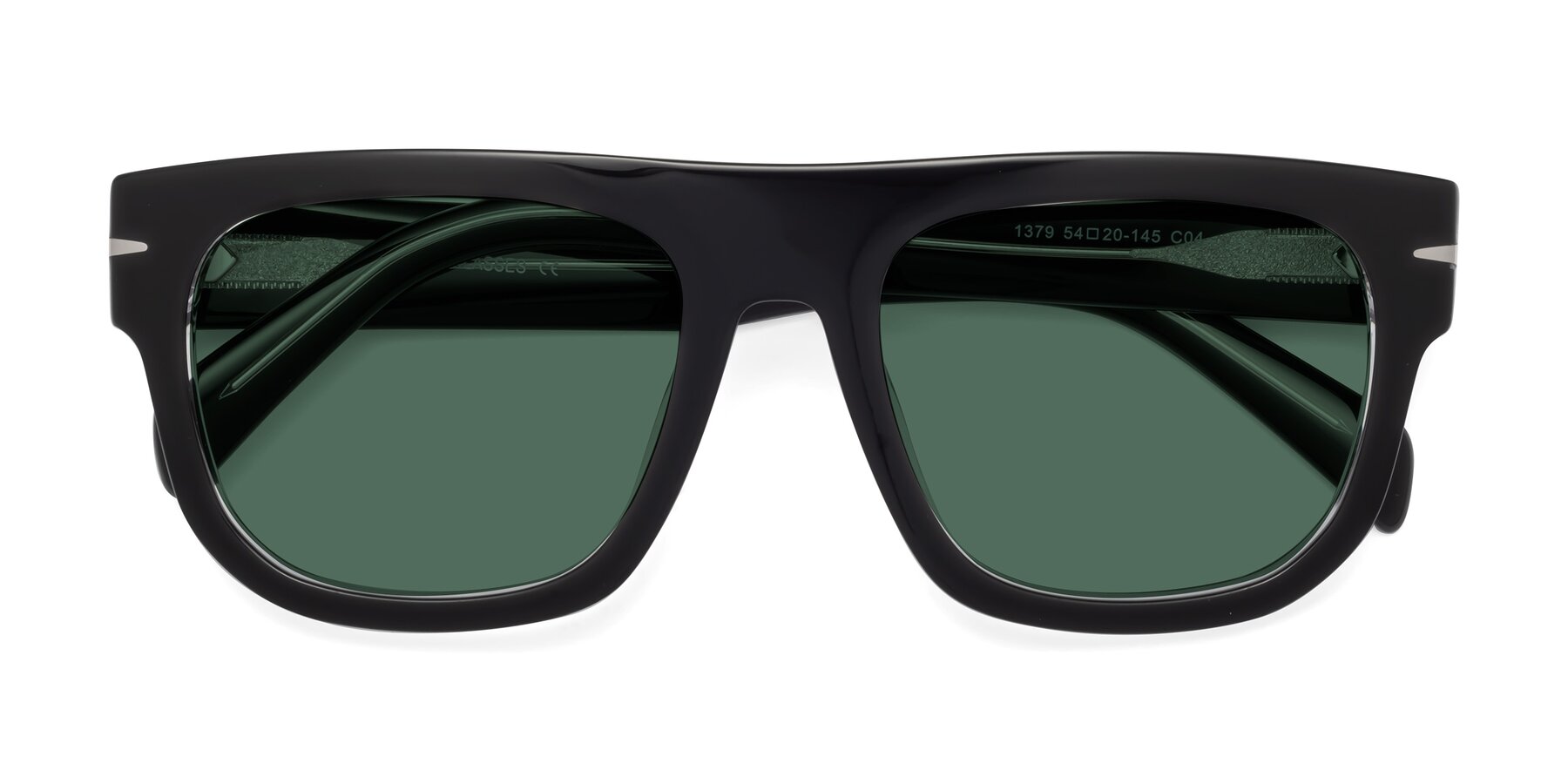 Folded Front of Campbell in Black-Clear with Green Polarized Lenses