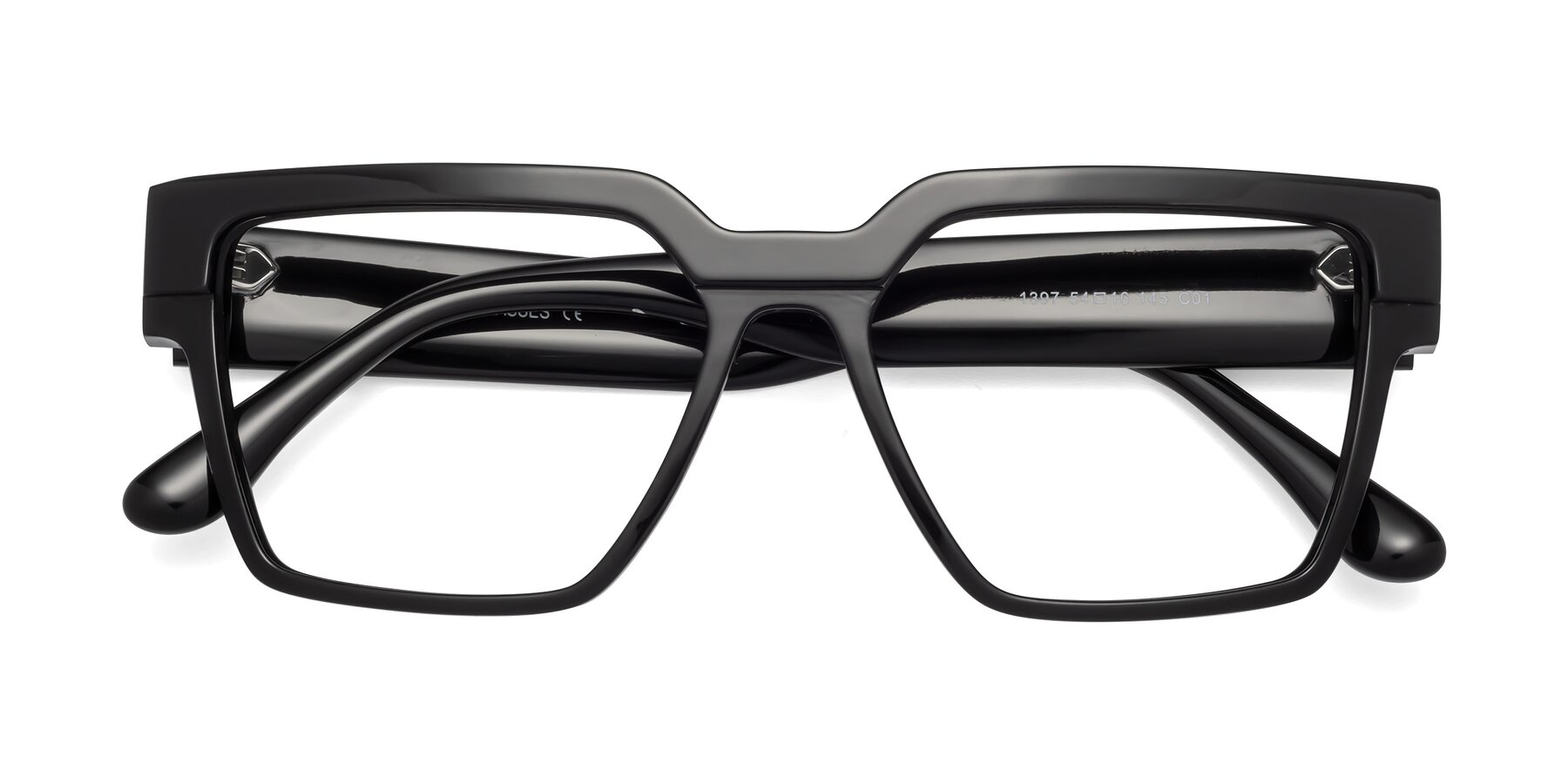 Folded Front of Rincon in Black with Clear Eyeglass Lenses
