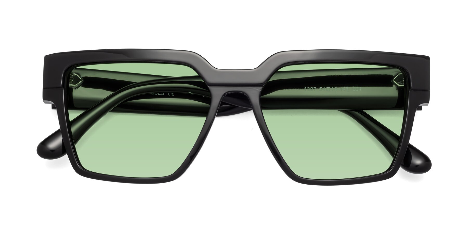 Folded Front of Rincon in Black with Medium Green Tinted Lenses