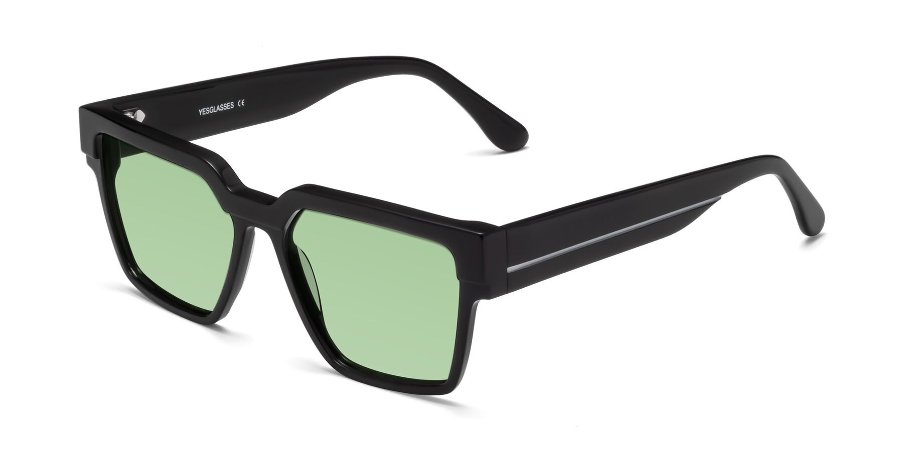 Angle of Rincon in Black with Medium Green Tinted Lenses
