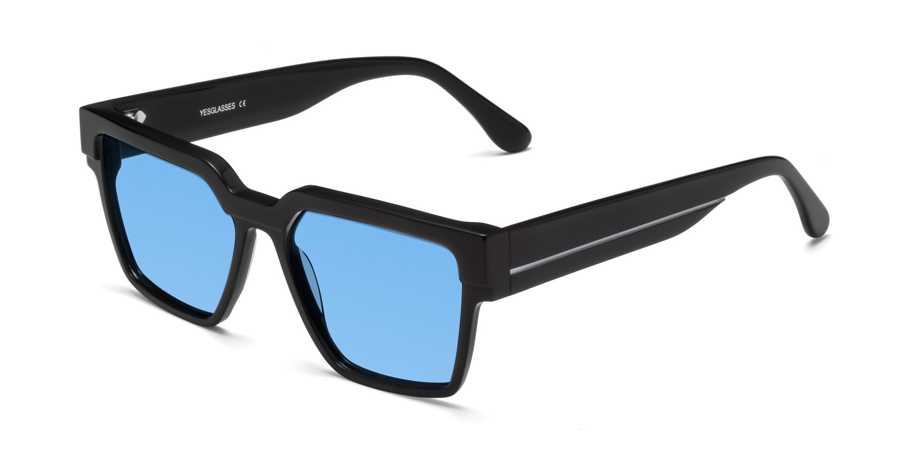 Angle of Rincon in Black with Medium Blue Tinted Lenses