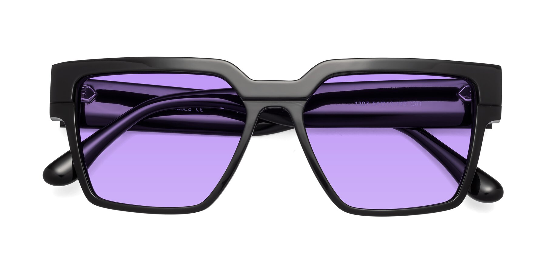 Folded Front of Rincon in Black with Medium Purple Tinted Lenses
