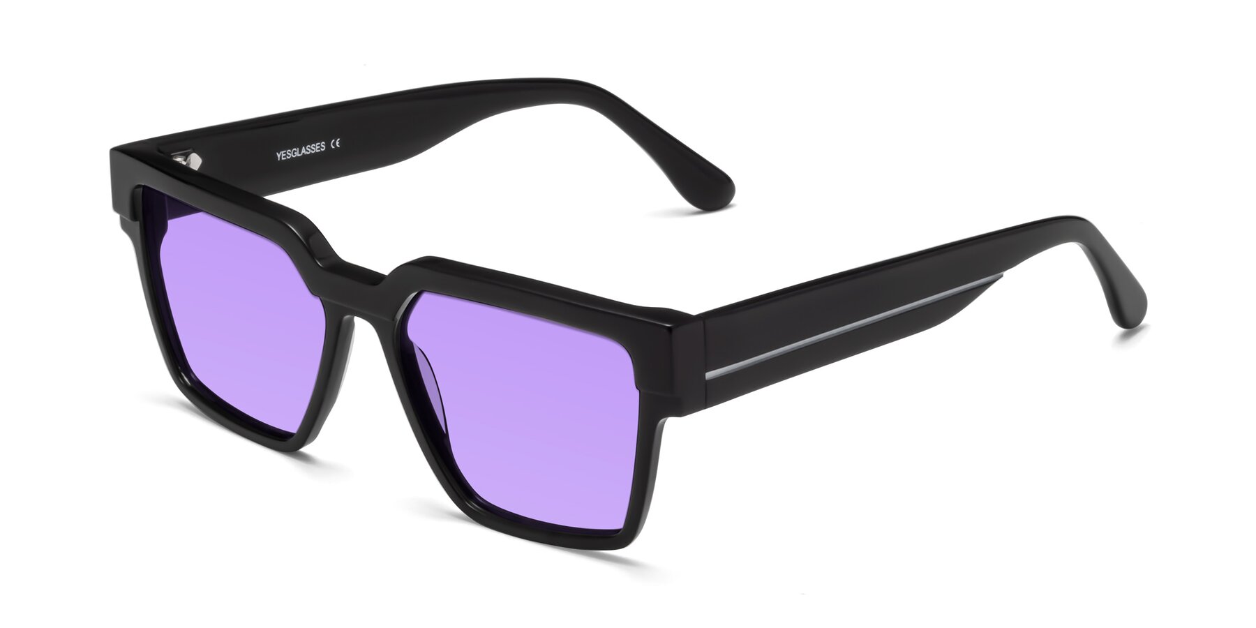 Angle of Rincon in Black with Medium Purple Tinted Lenses