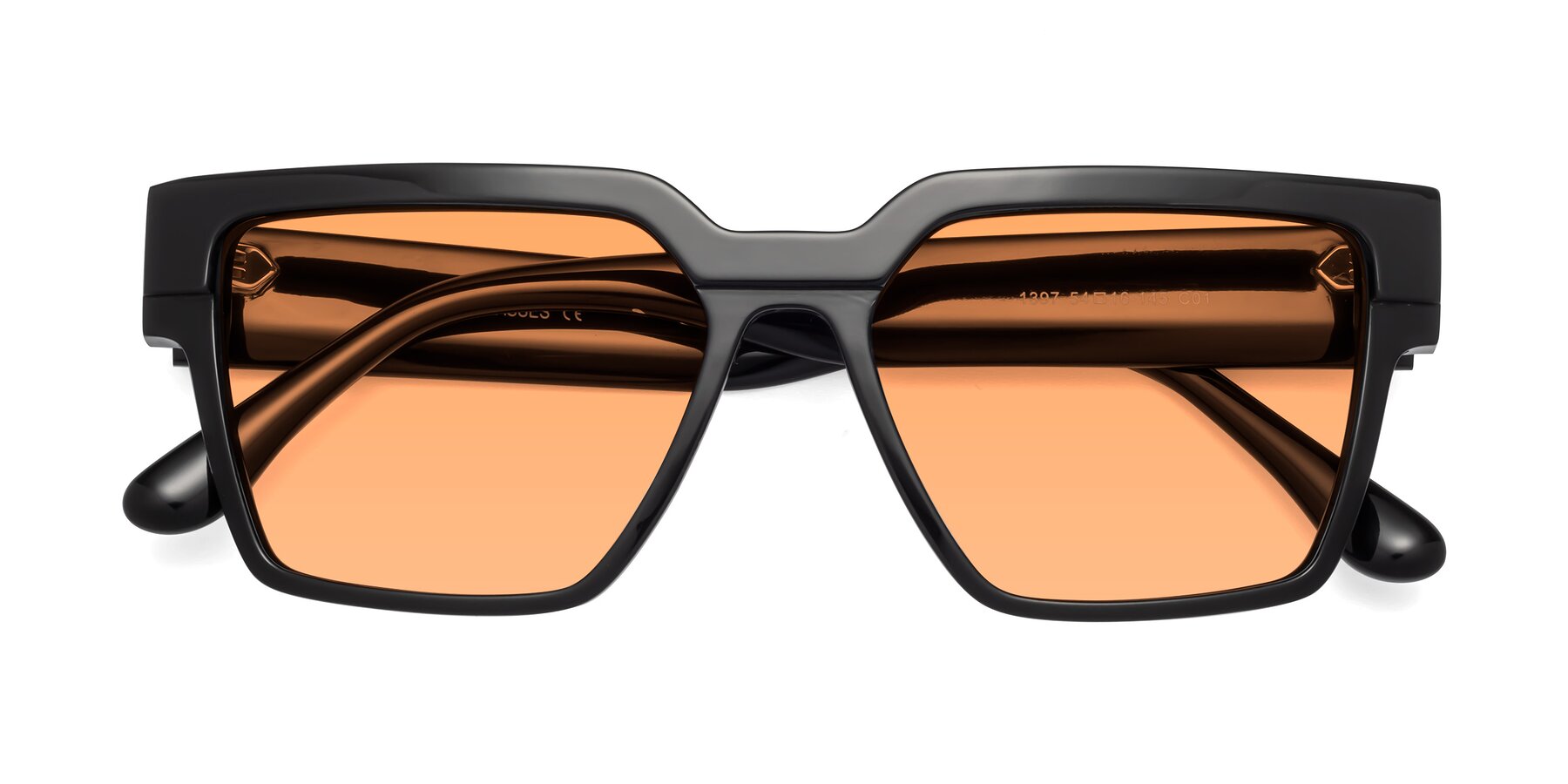 Folded Front of Rincon in Black with Medium Orange Tinted Lenses