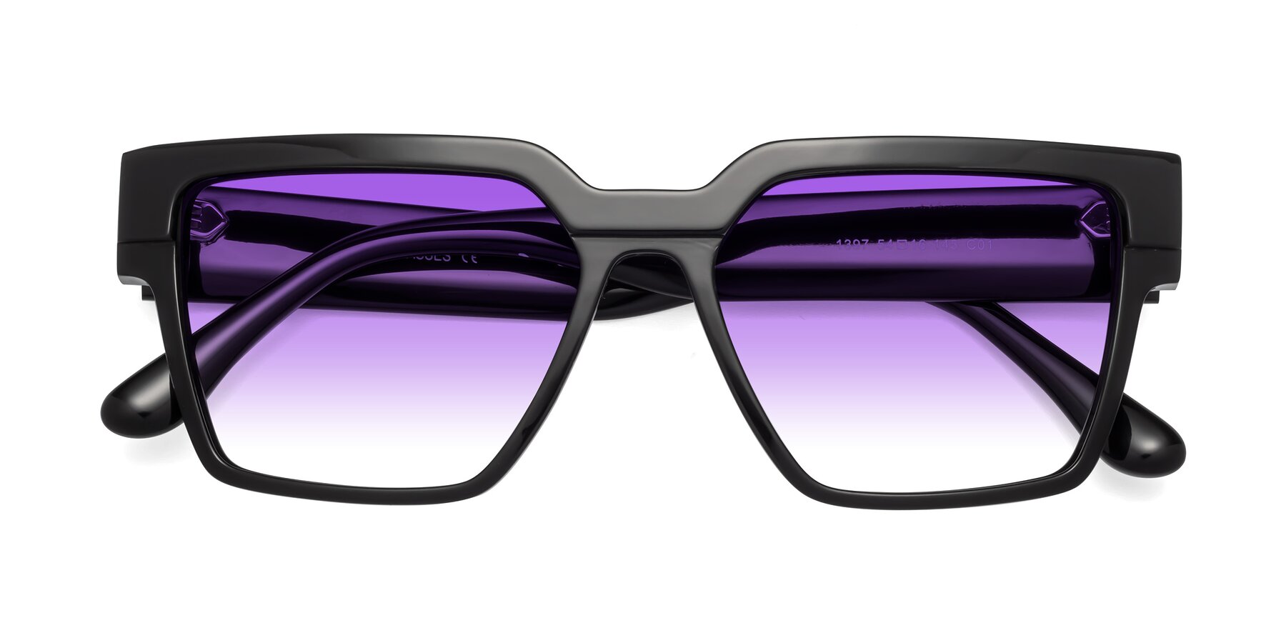 Folded Front of Rincon in Black with Purple Gradient Lenses