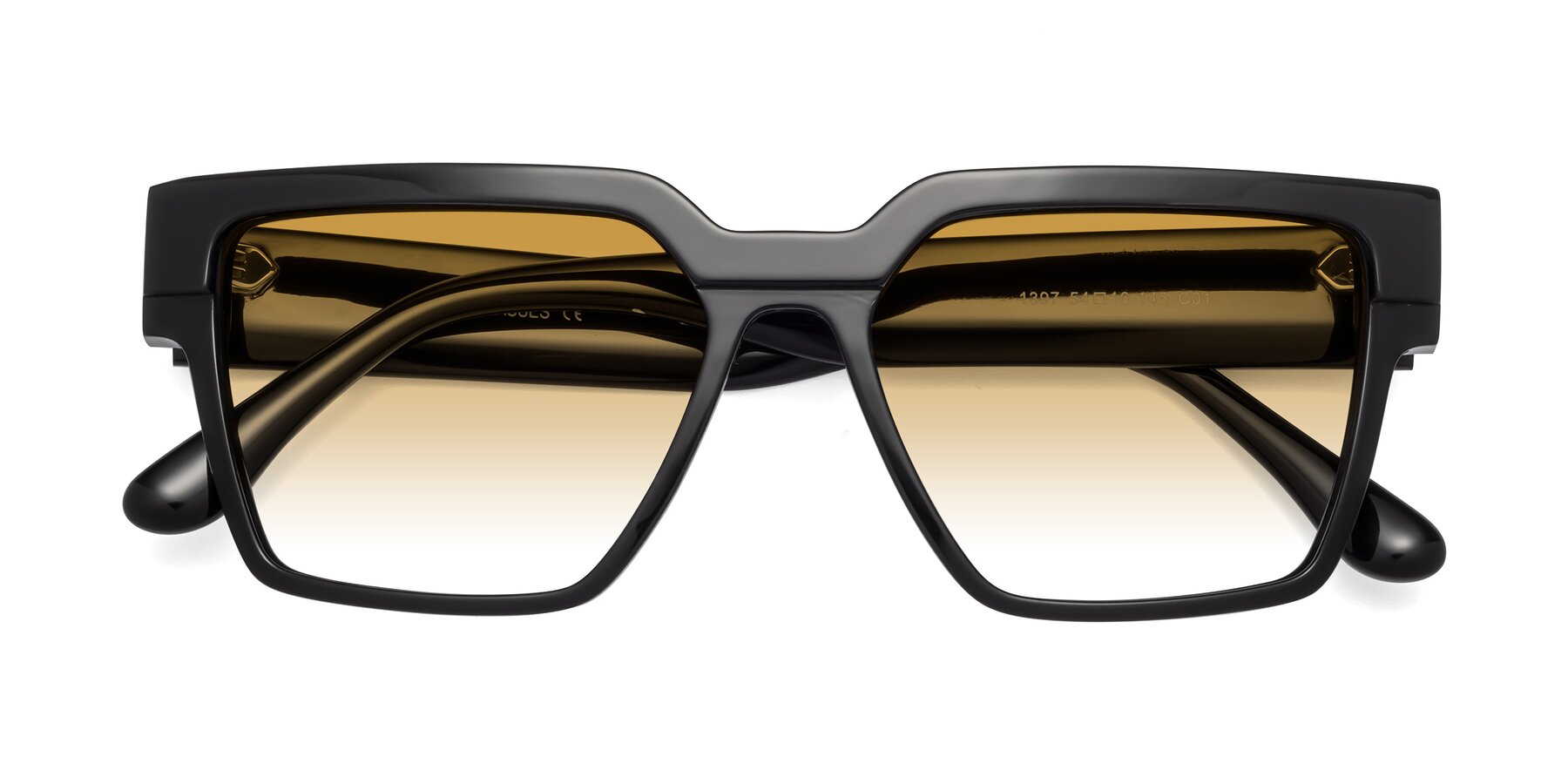 Folded Front of Rincon in Black with Champagne Gradient Lenses