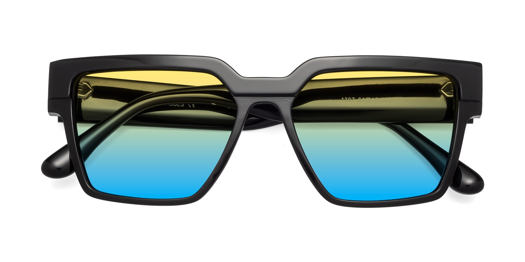Folded Front of Rincon in Black with Yellow / Blue Gradient Lenses