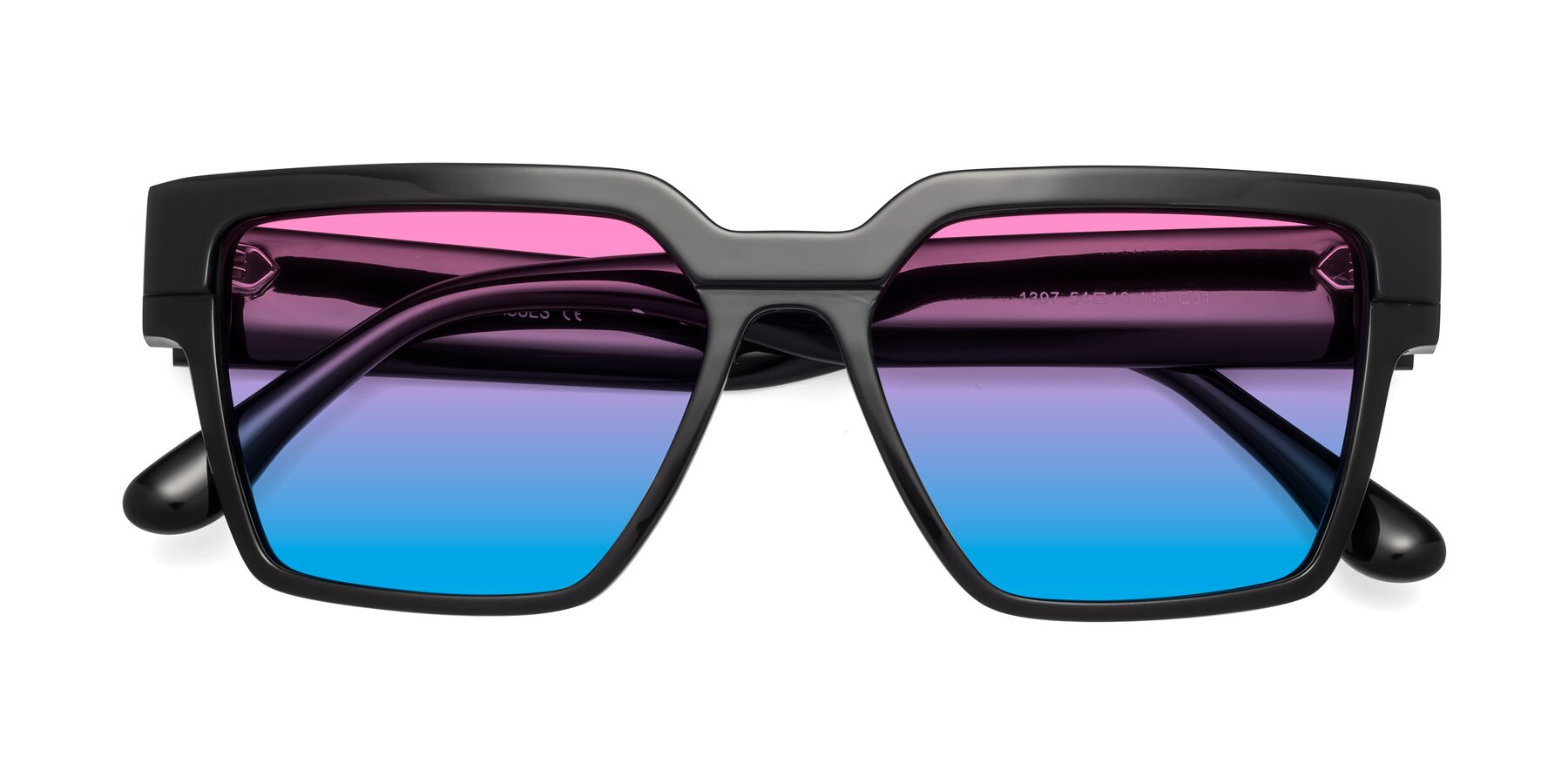 Folded Front of Rincon in Black with Pink / Blue Gradient Lenses