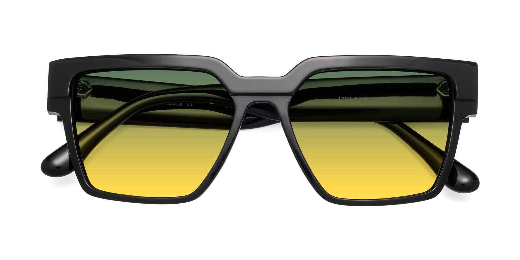 Folded Front of Rincon in Black with Green / Yellow Gradient Lenses