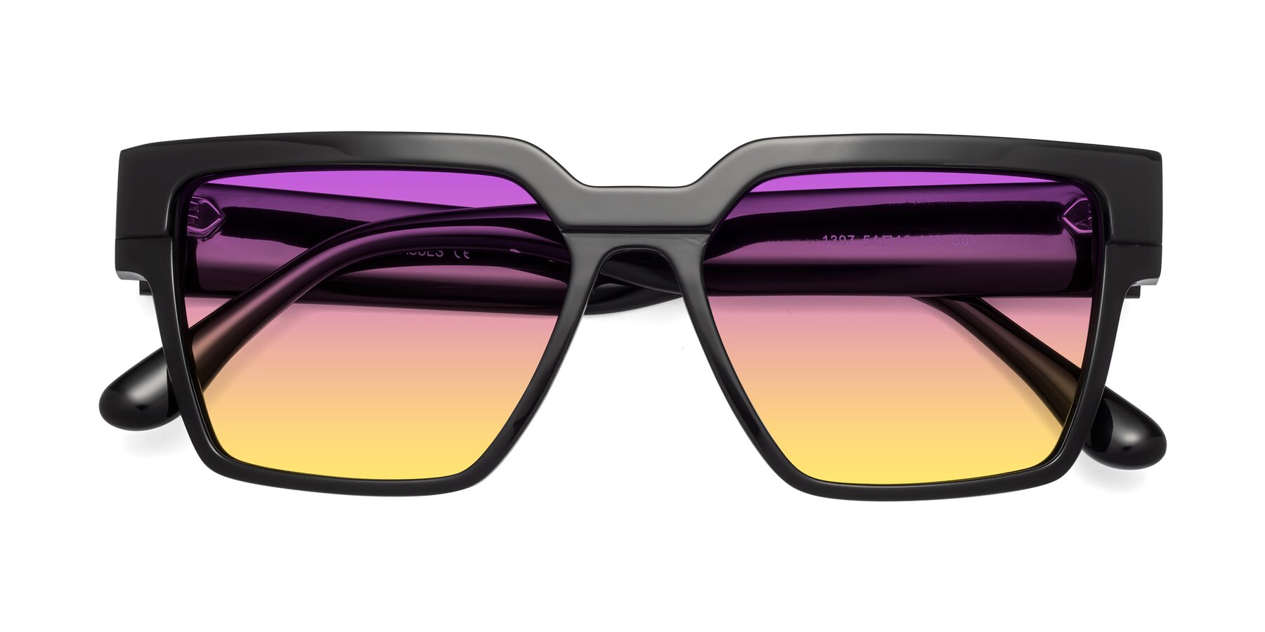 Folded Front of Rincon in Black with Purple / Yellow Gradient Lenses