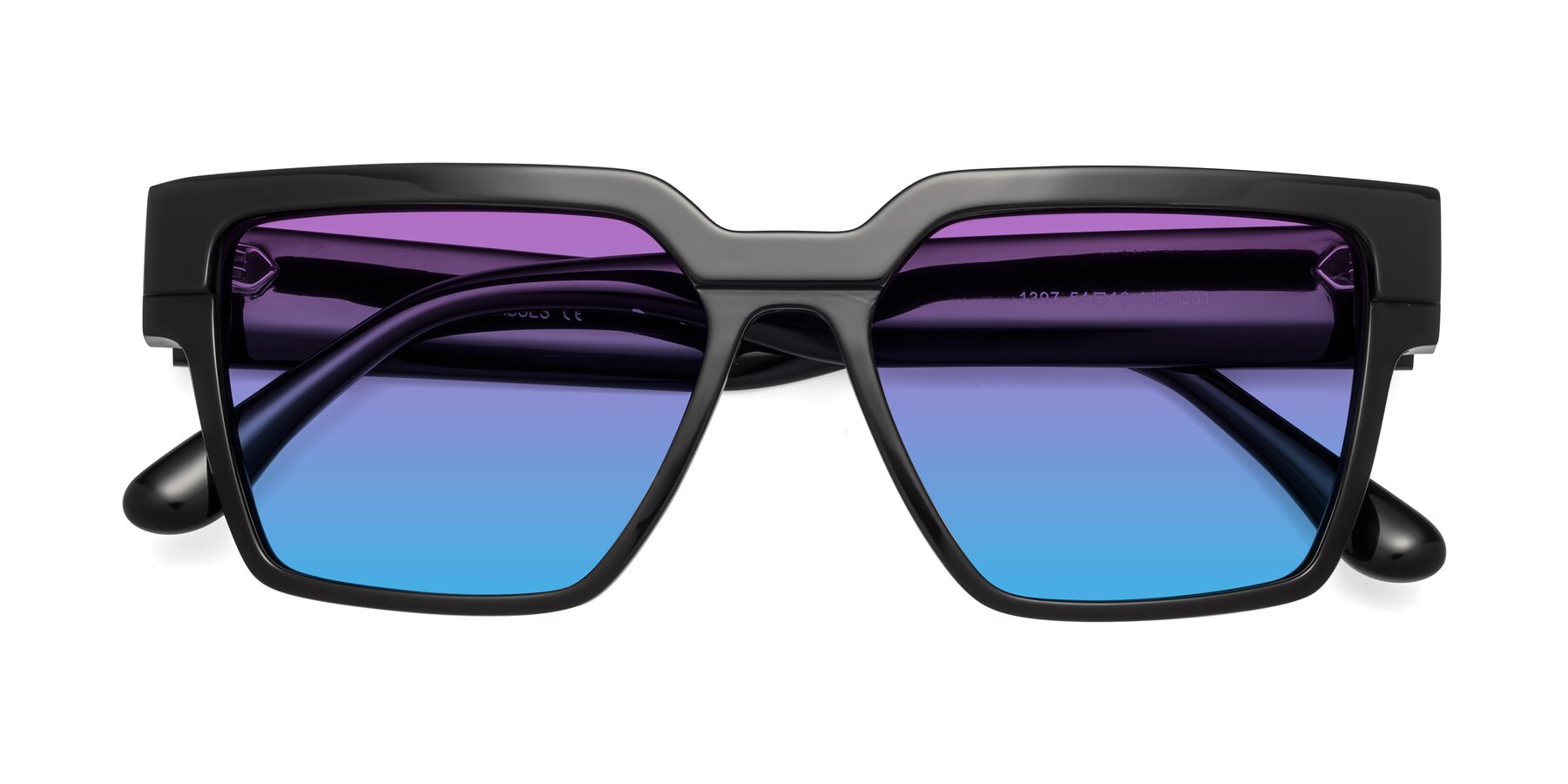 Folded Front of Rincon in Black with Purple / Blue Gradient Lenses