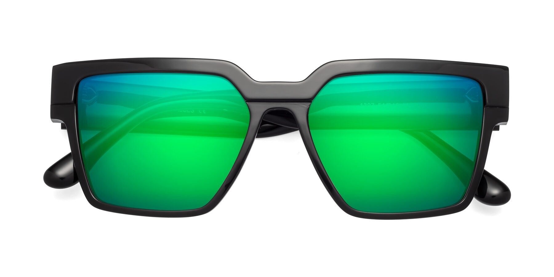 Folded Front of Rincon in Black with Green Mirrored Lenses