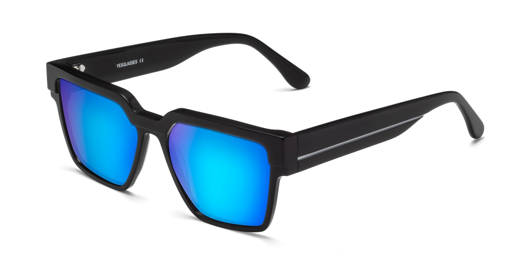 Angle of Rincon in Black with Blue Mirrored Lenses