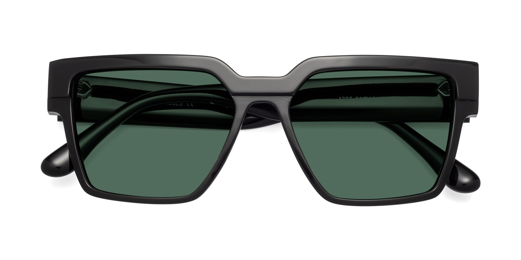 Folded Front of Rincon in Black with Green Polarized Lenses