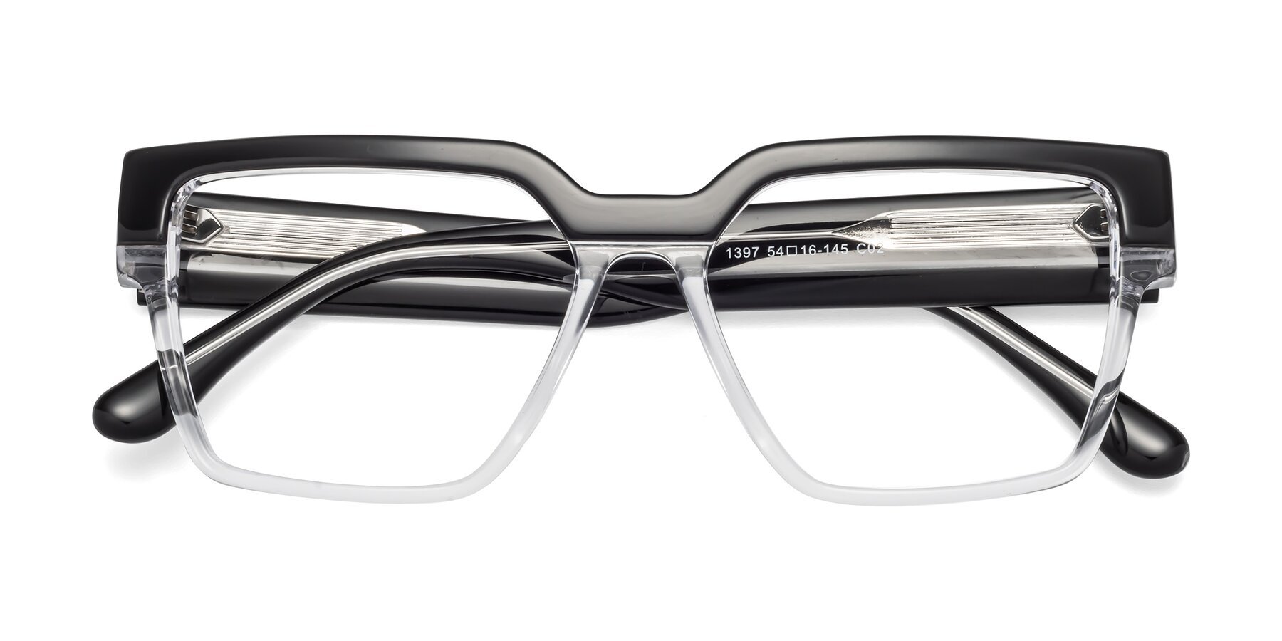 Folded Front of Rincon in Black-Clear with Clear Eyeglass Lenses