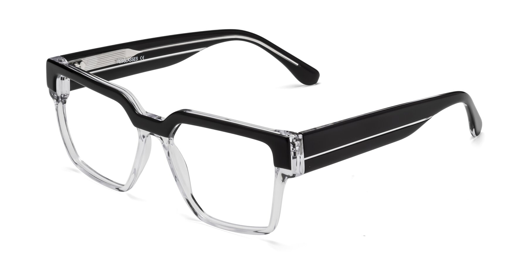 Angle of Rincon in Black-Clear with Clear Eyeglass Lenses