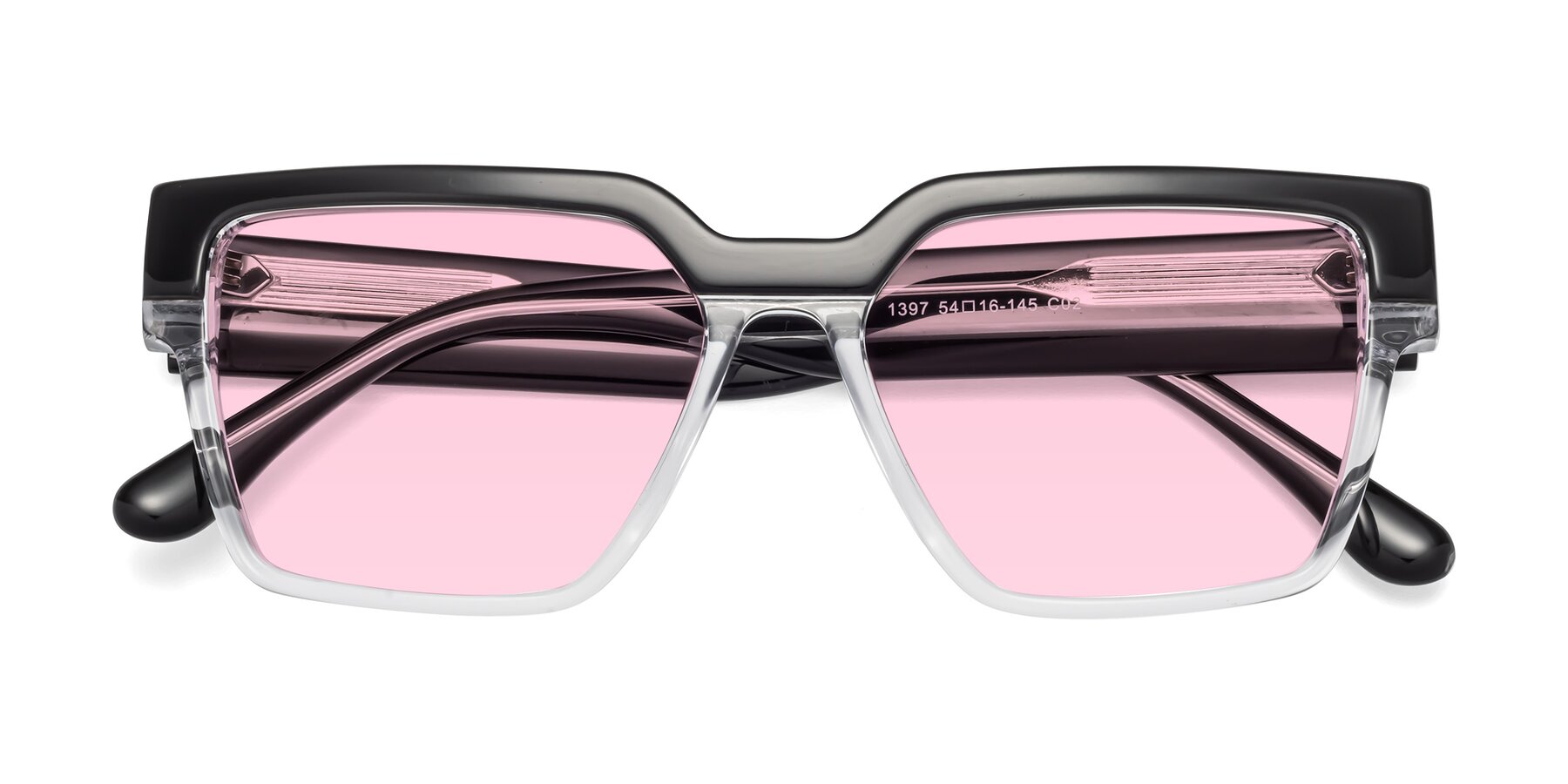 Folded Front of Rincon in Black-Clear with Light Pink Tinted Lenses