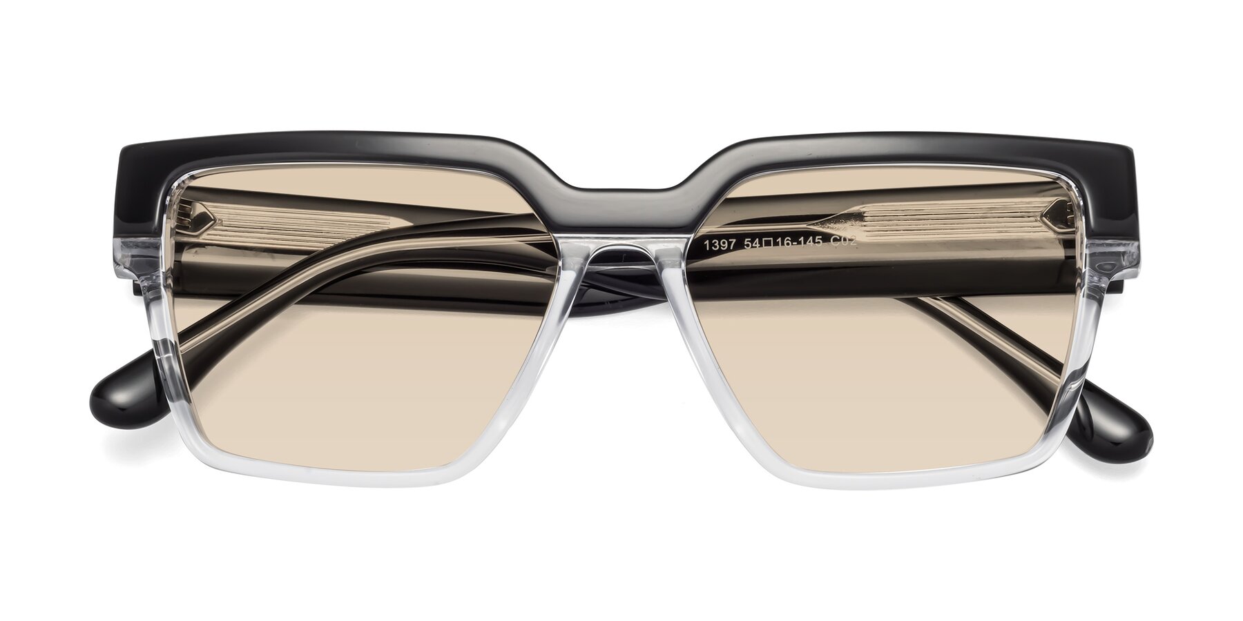 Folded Front of Rincon in Black-Clear with Light Brown Tinted Lenses