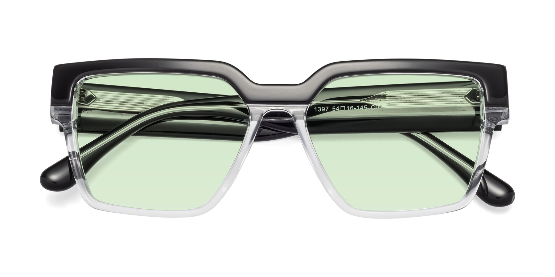 Folded Front of Rincon in Black-Clear with Light Green Tinted Lenses