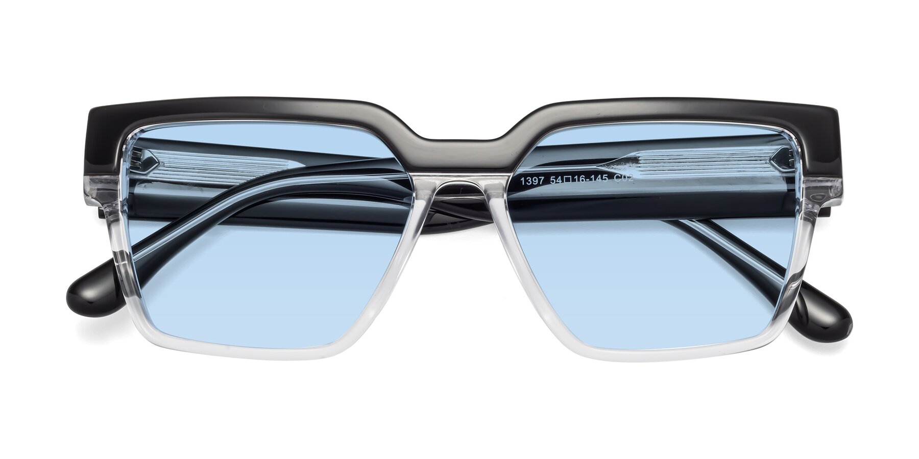 Folded Front of Rincon in Black-Clear with Light Blue Tinted Lenses