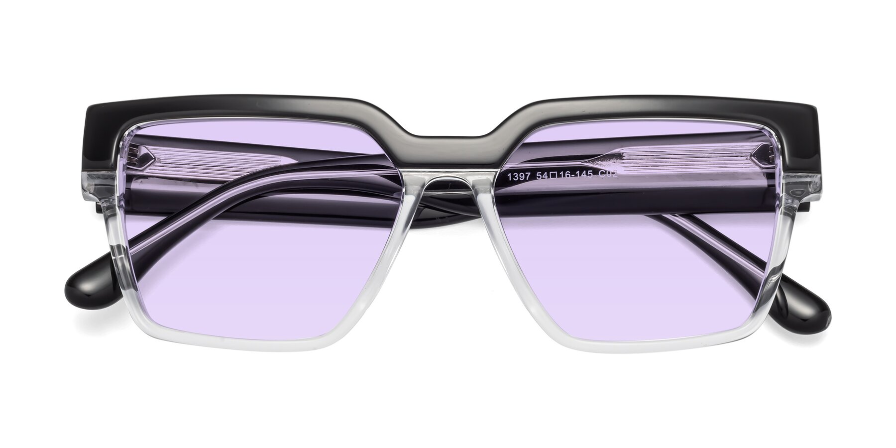 Folded Front of Rincon in Black-Clear with Light Purple Tinted Lenses