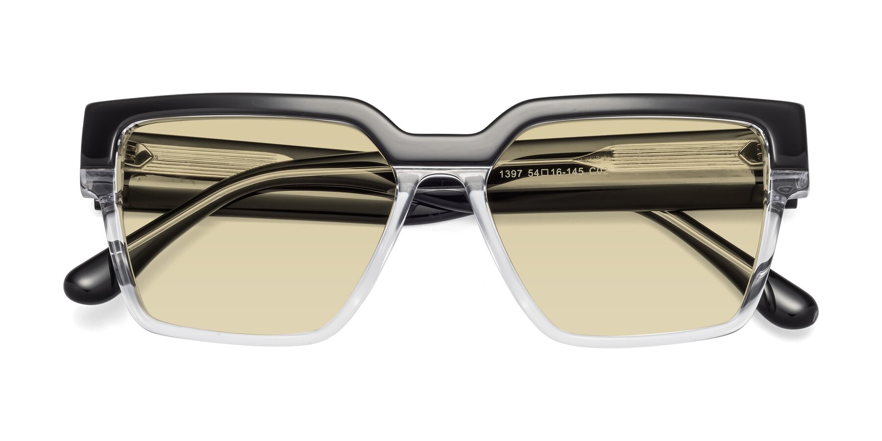 Folded Front of Rincon in Black-Clear with Light Champagne Tinted Lenses