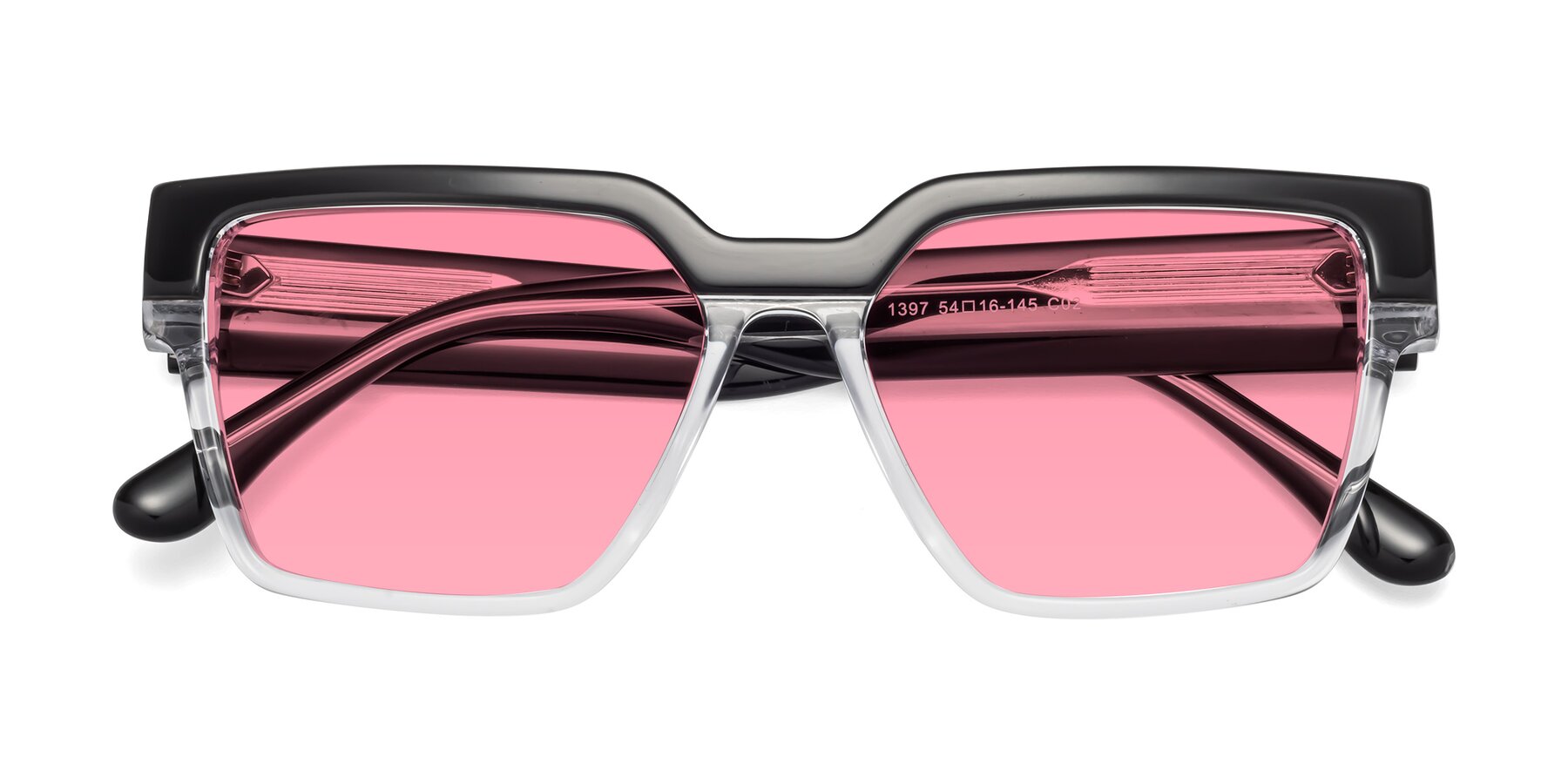 Folded Front of Rincon in Black-Clear with Pink Tinted Lenses