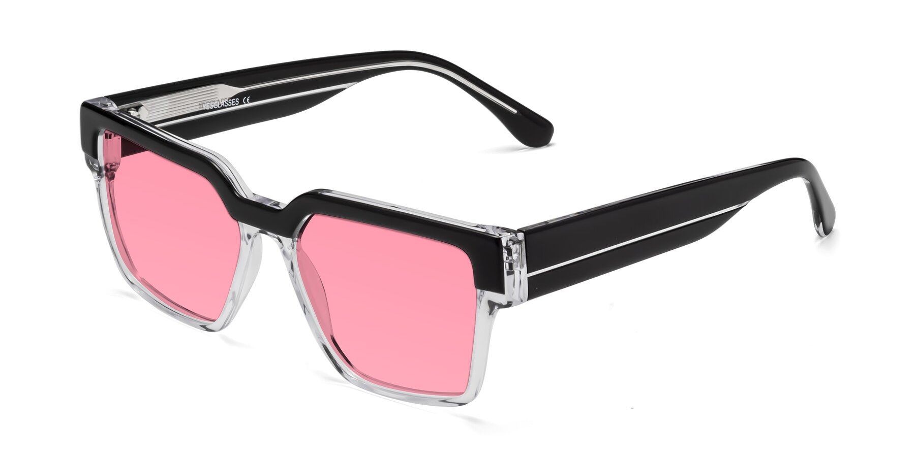 Angle of Rincon in Black-Clear with Pink Tinted Lenses
